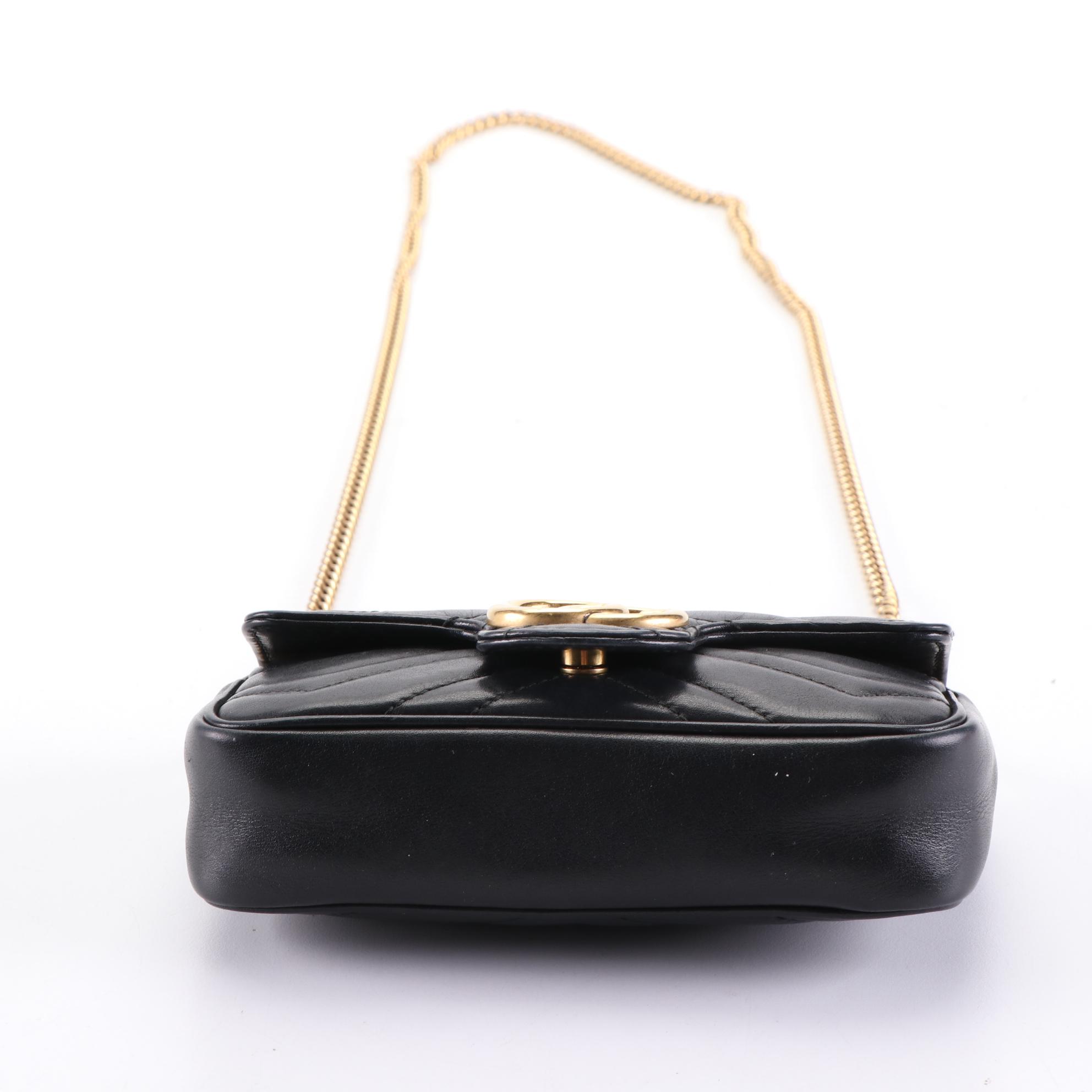 Gucci Marmont Super Mini Crossbody Bag in Quilted Black Leather with Box