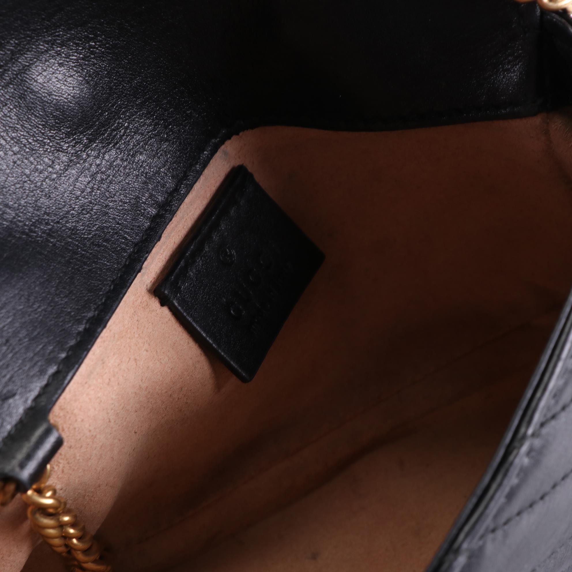 Gucci Marmont Super Mini Crossbody Bag in Quilted Black Leather with Box