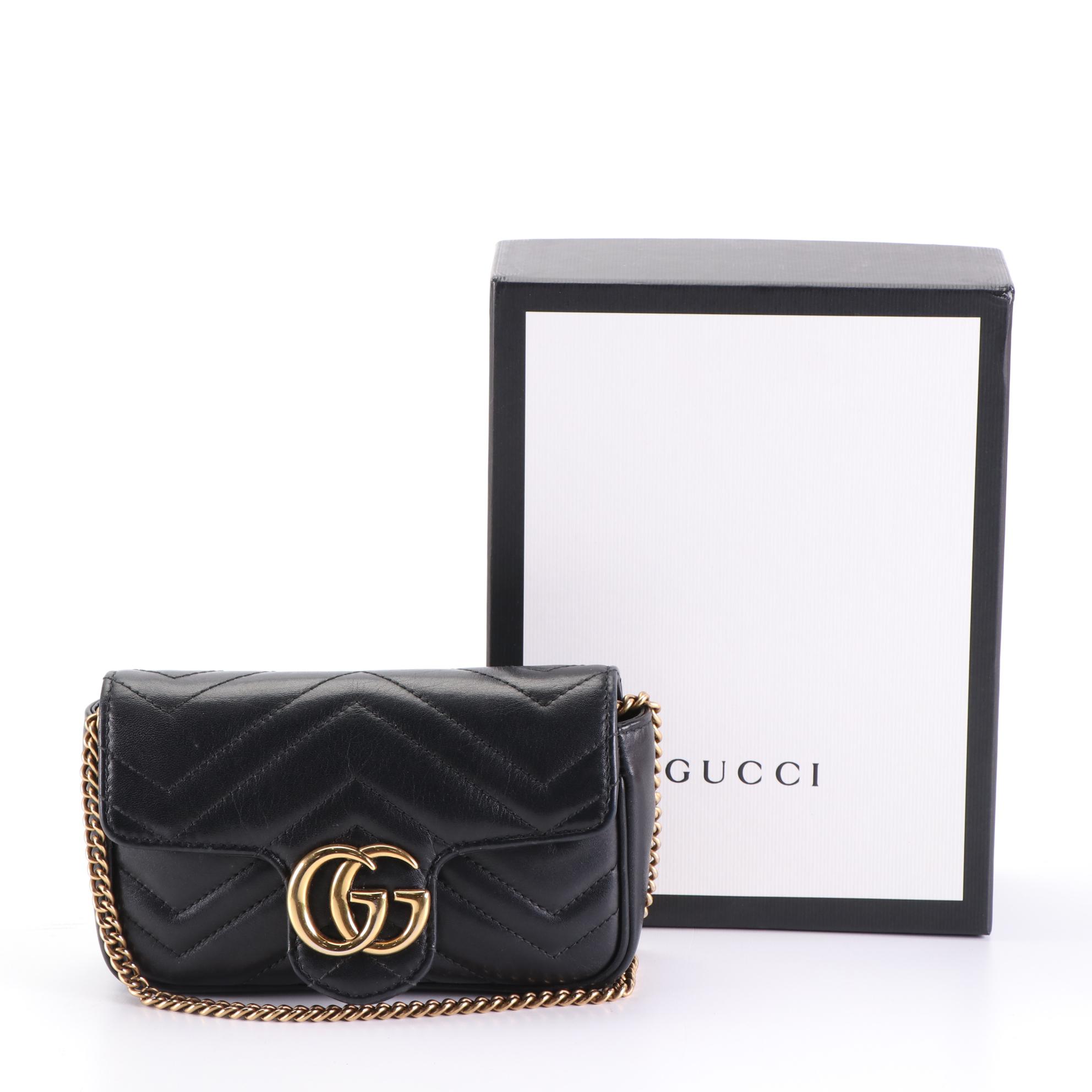 Gucci Marmont Super Mini Crossbody Bag in Quilted Black Leather with Box
