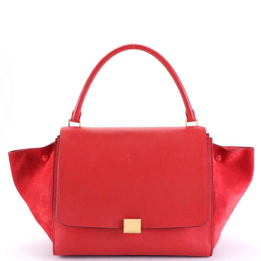 Céline Large Trapeze Bag in Red Leather and Suede