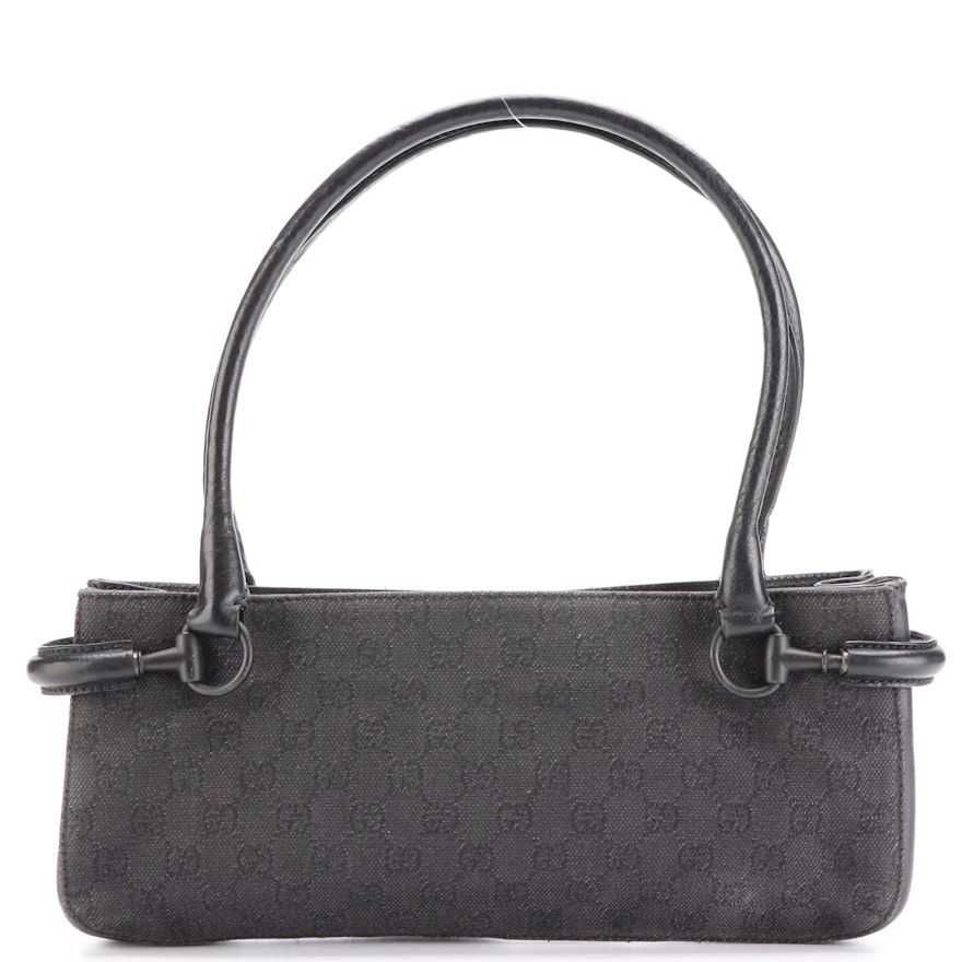 Gucci Long Handle Baguette in Black GG Denim and Leather