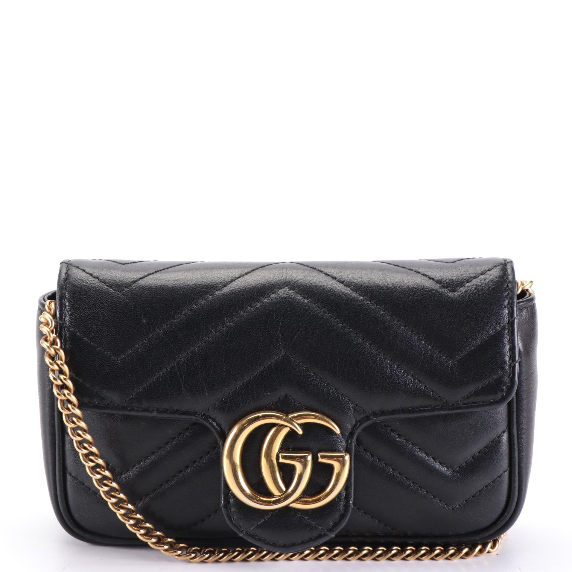 Gucci Marmont Super Mini Crossbody Bag in Quilted Black Leather with Box