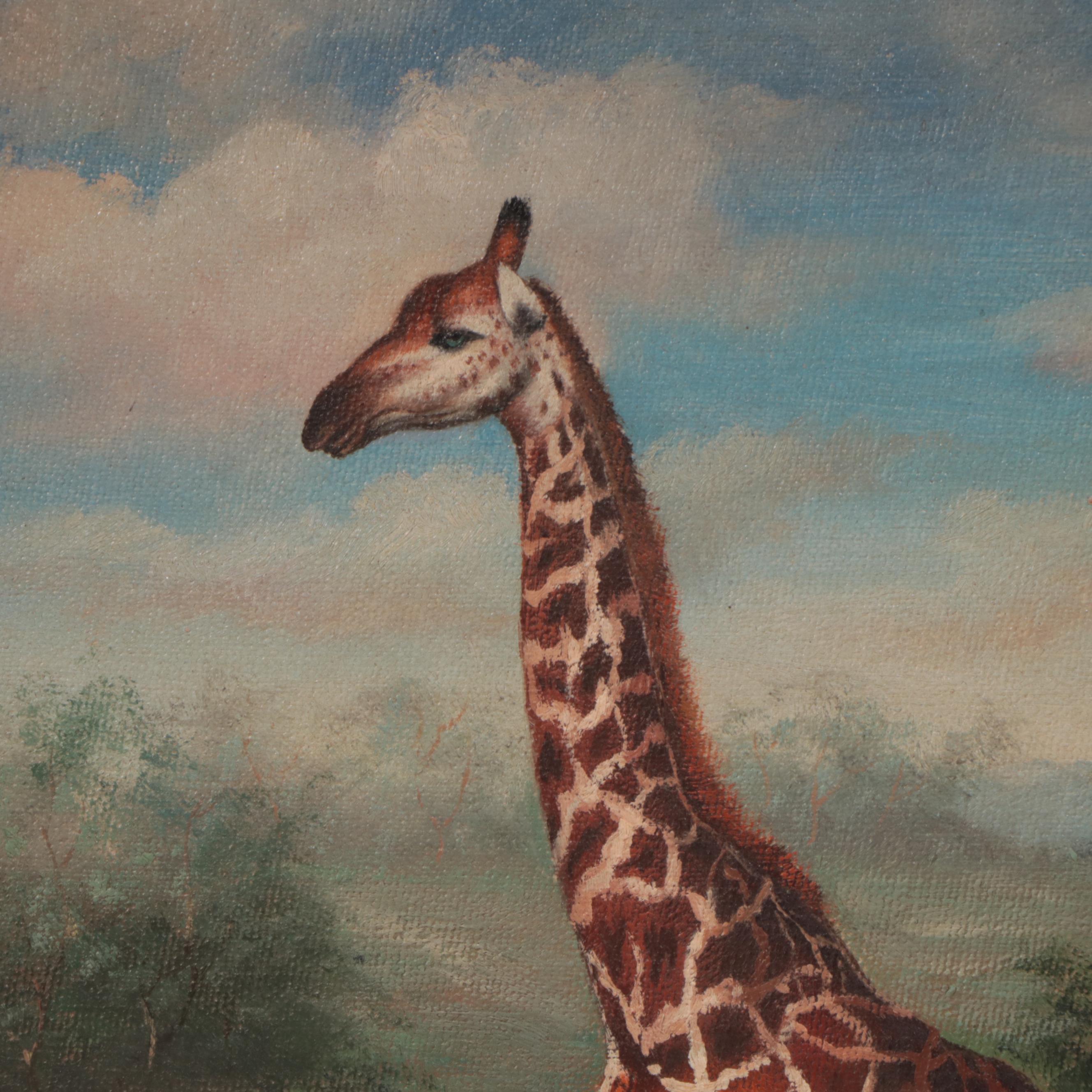 Oil Painting of Giraffe in Landscape