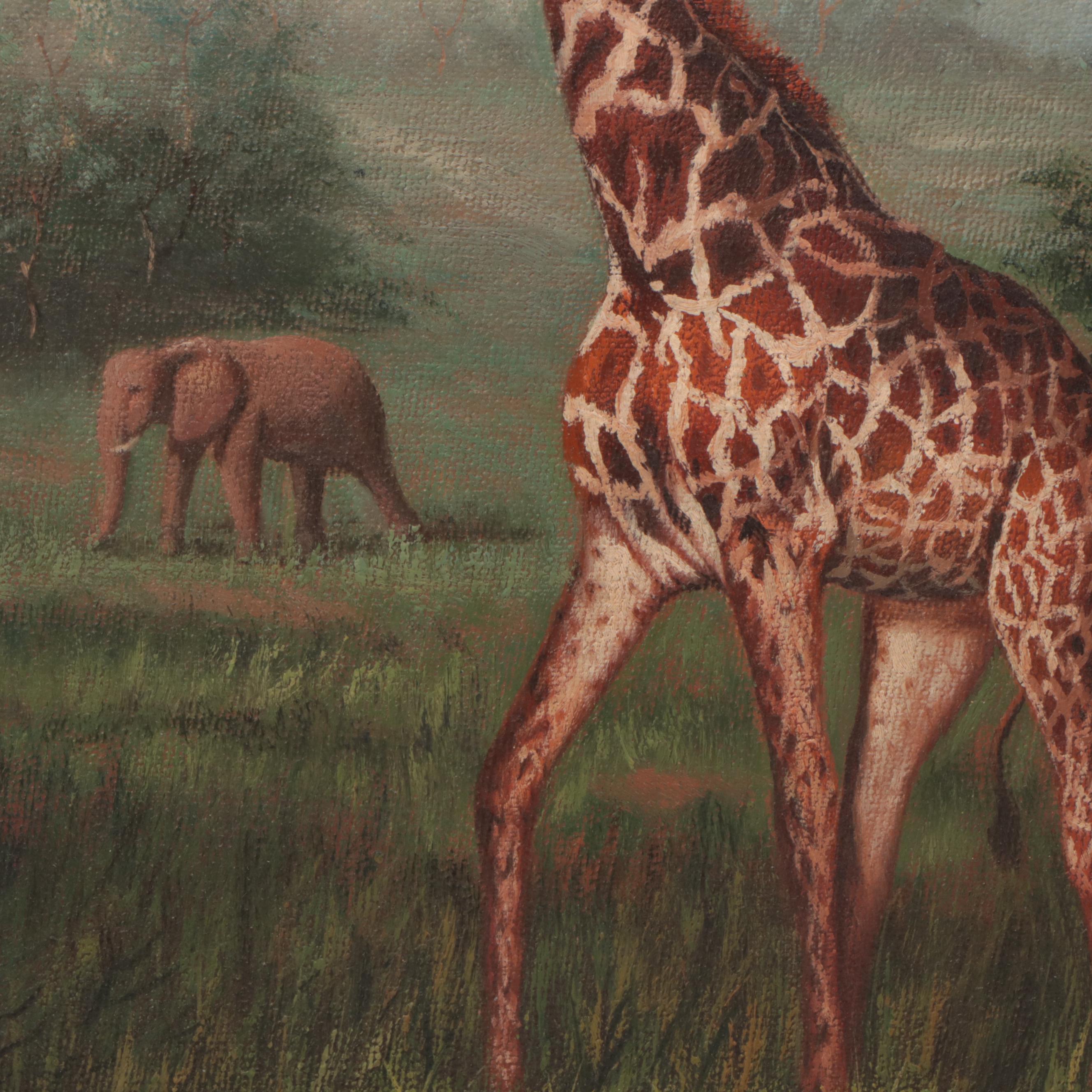 Oil Painting of Giraffe in Landscape