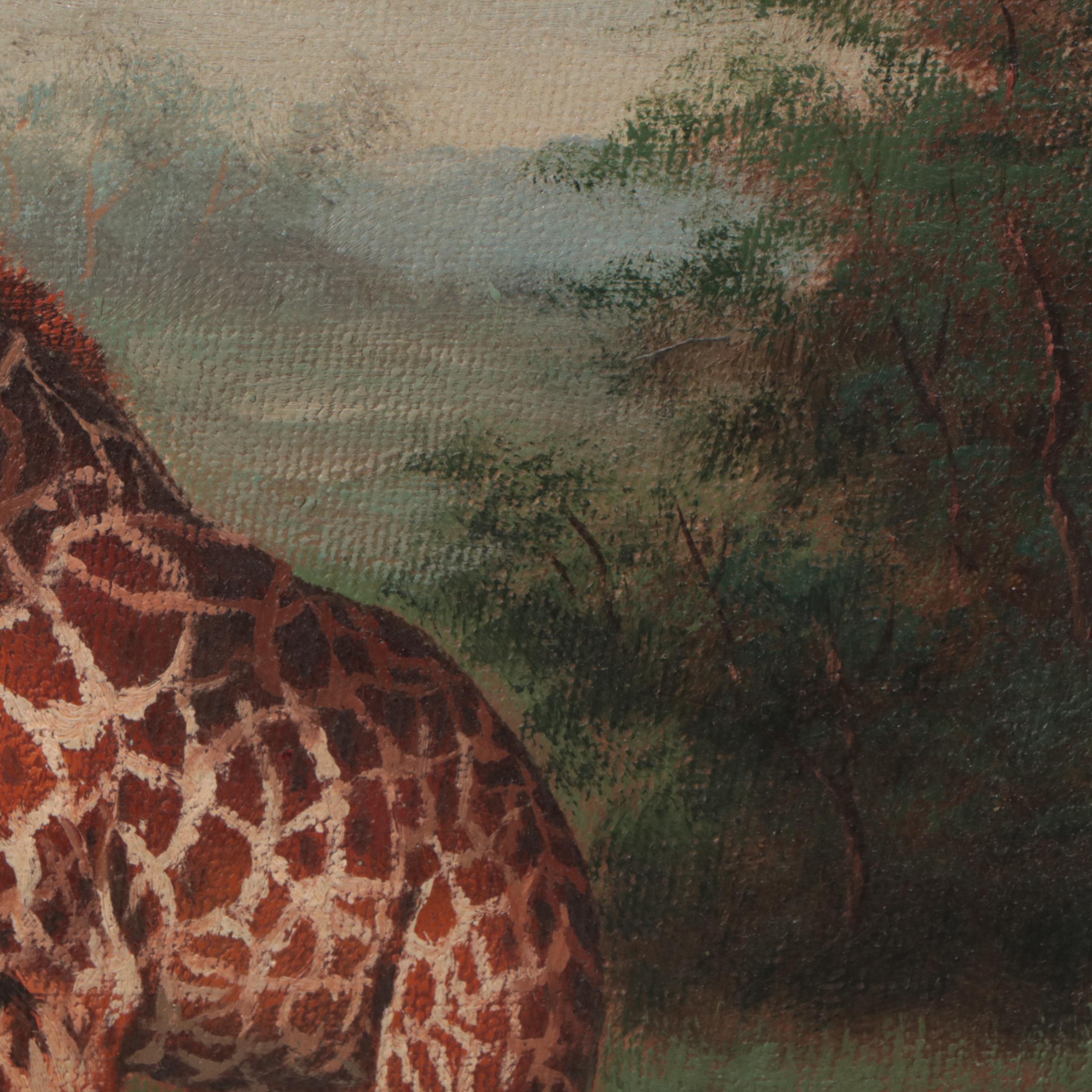 Oil Painting of Giraffe in Landscape