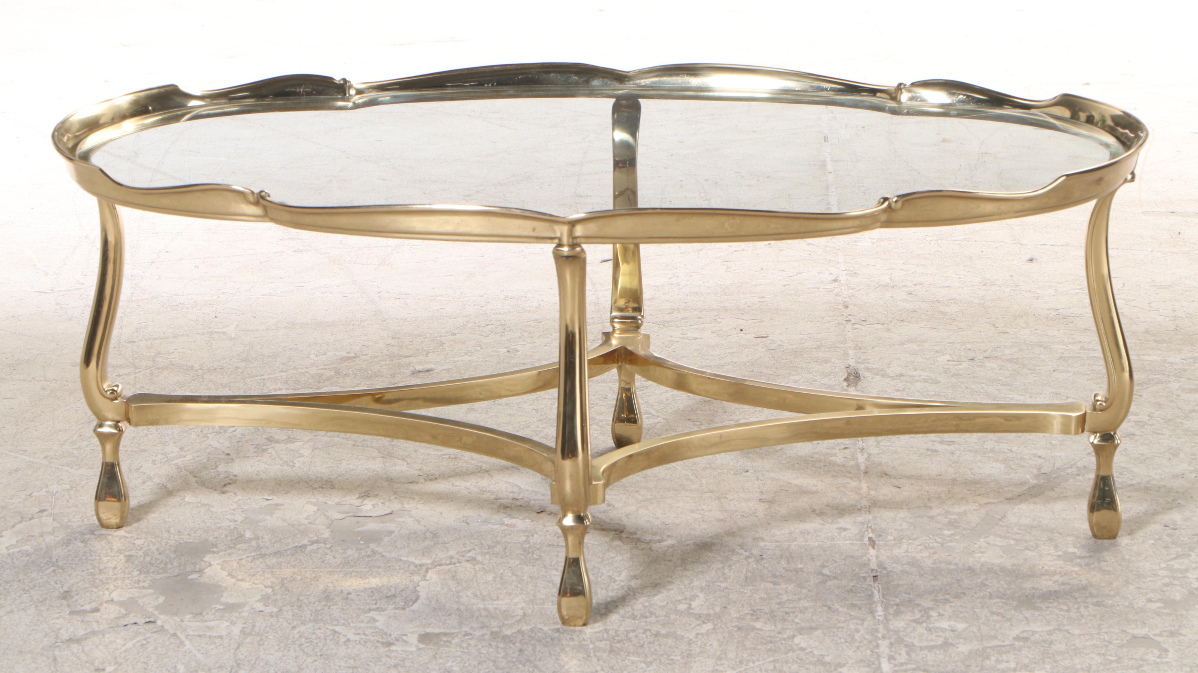 Hollywood Regency Style Brass and Glass Top Coffee Table, Late 20th Century