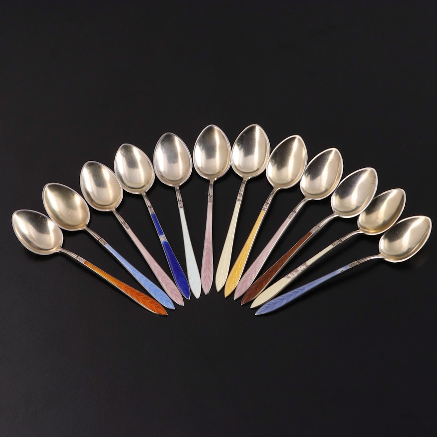 Danish Modern Enamel Sterling Silver Demitasse Spoons