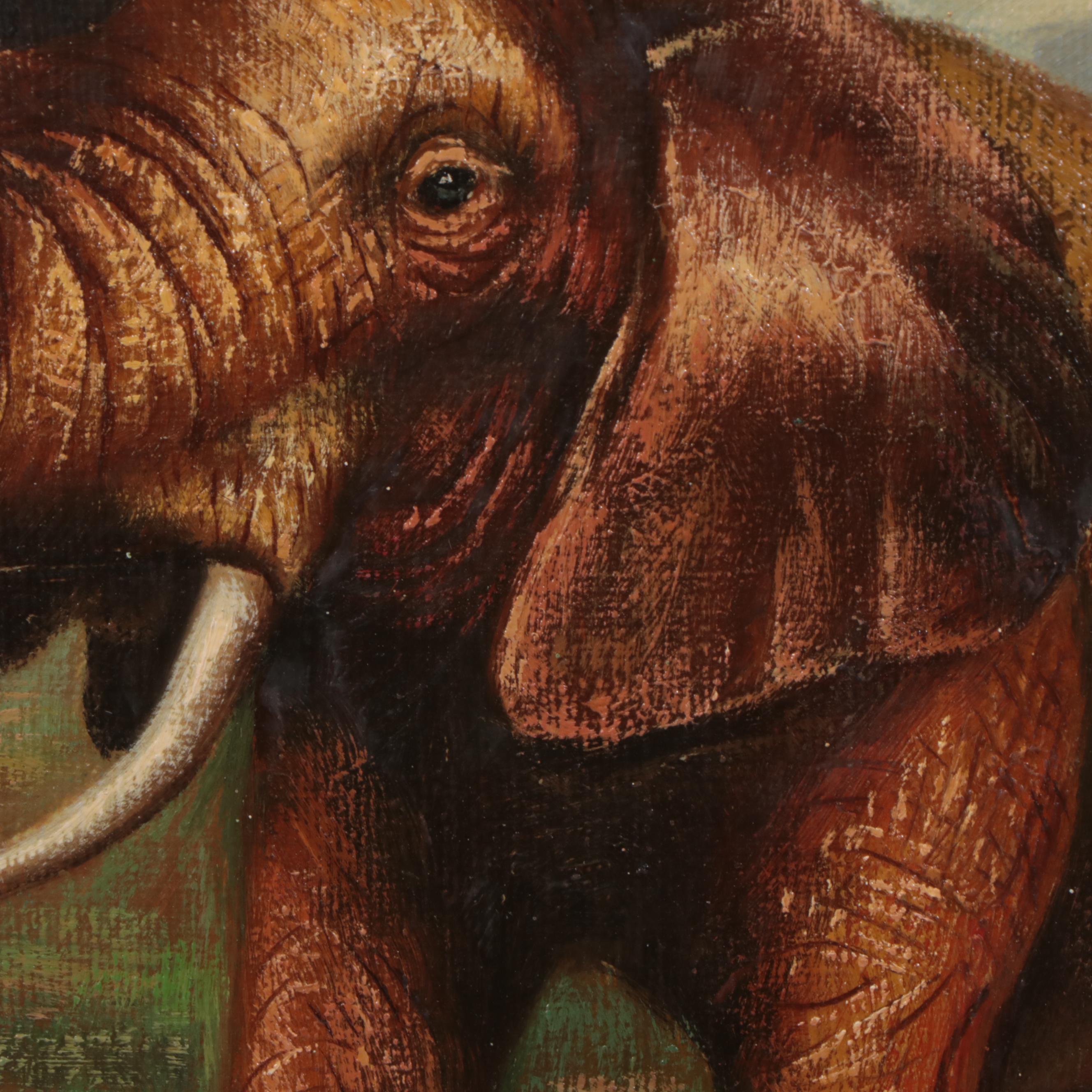 Oil Painting of Elephant in Landscape