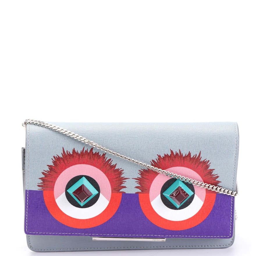 Fendi Hypnoteyes Wallet-on-Chain in Embellished Crossgrain Leather