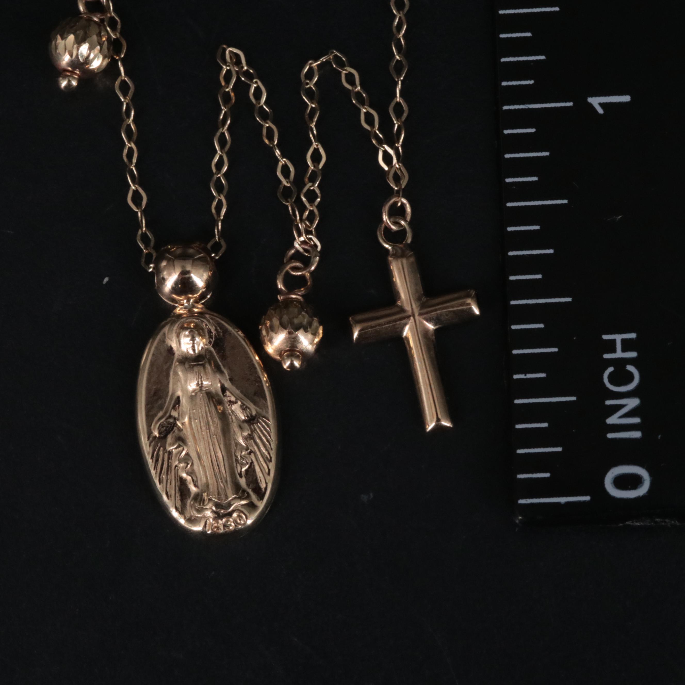 10K Miraculous Medal and Cross Necklace