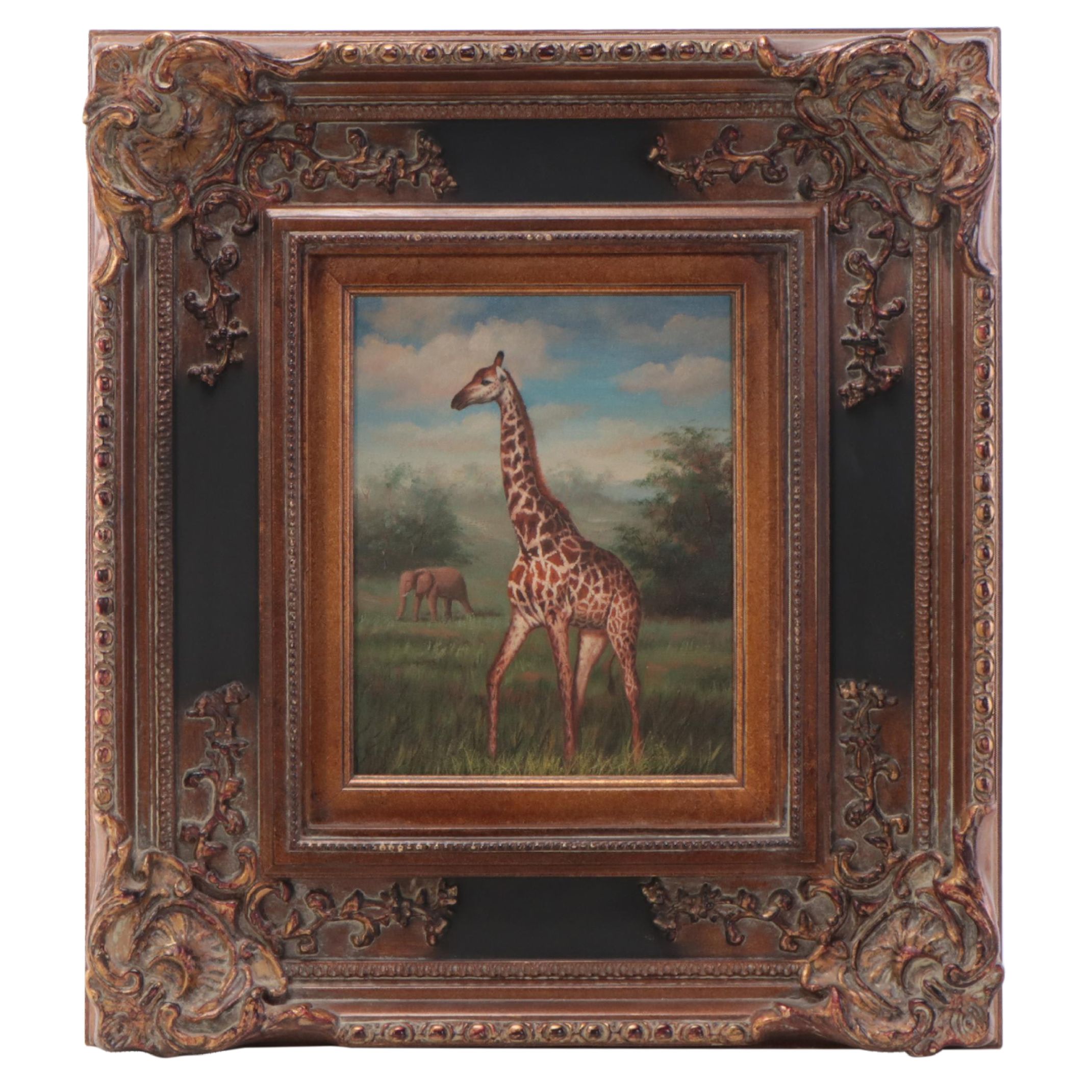 Oil Painting of Giraffe in Landscape