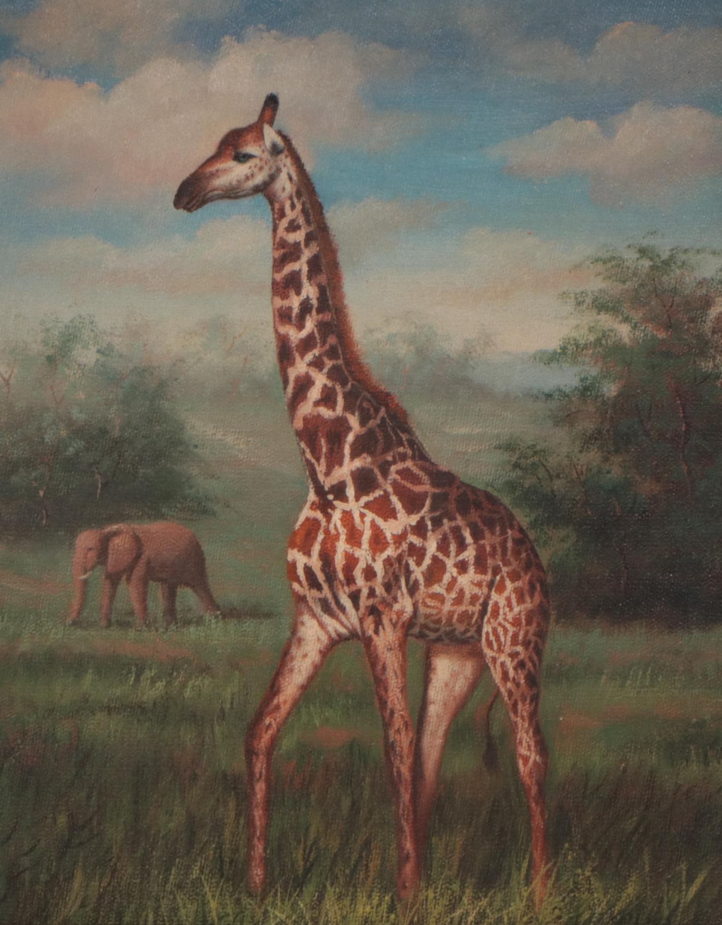 Oil Painting of Giraffe in Landscape