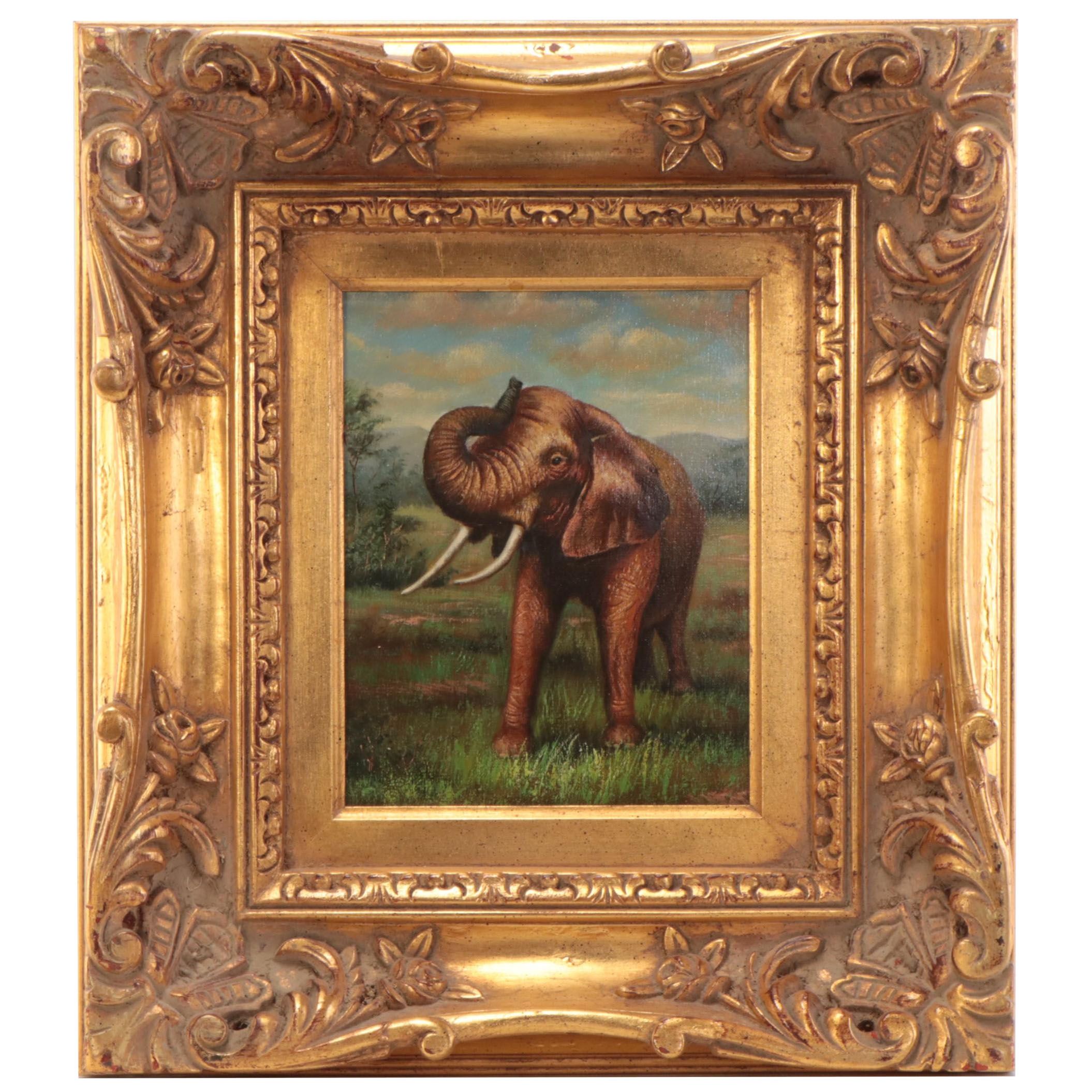 Oil Painting of Elephant in Landscape