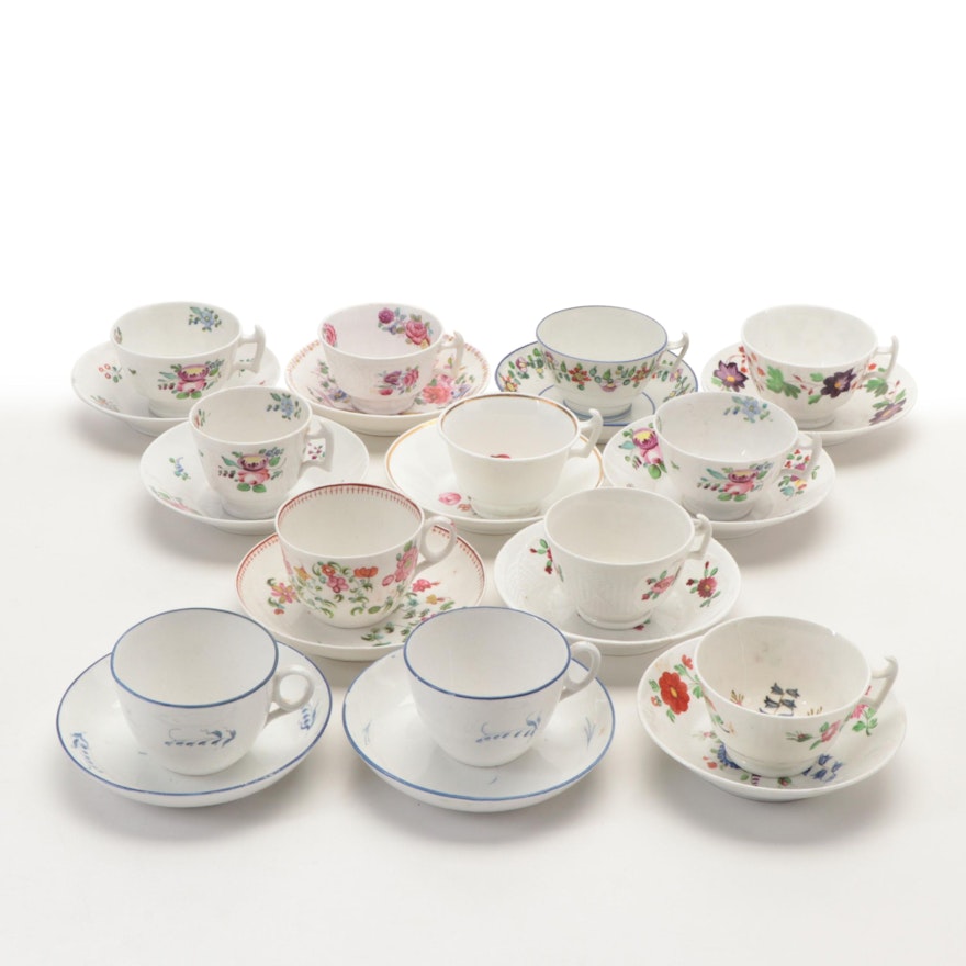 English Pearlware and Other Teacups and Saucers, 19th Century