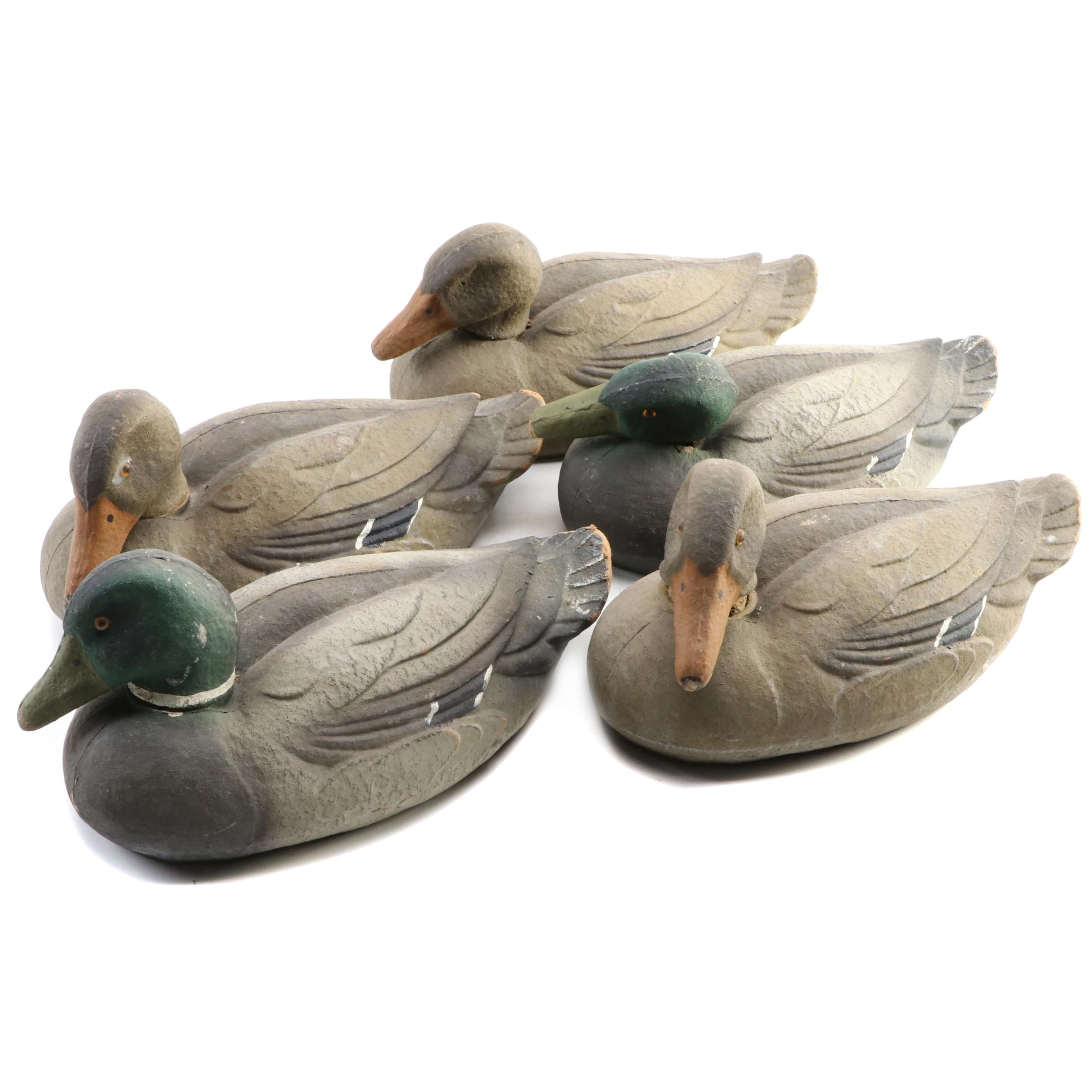 Carry-Lite Papier-mâché Duck Decoys with Glass Eyes, Mid-20th Century