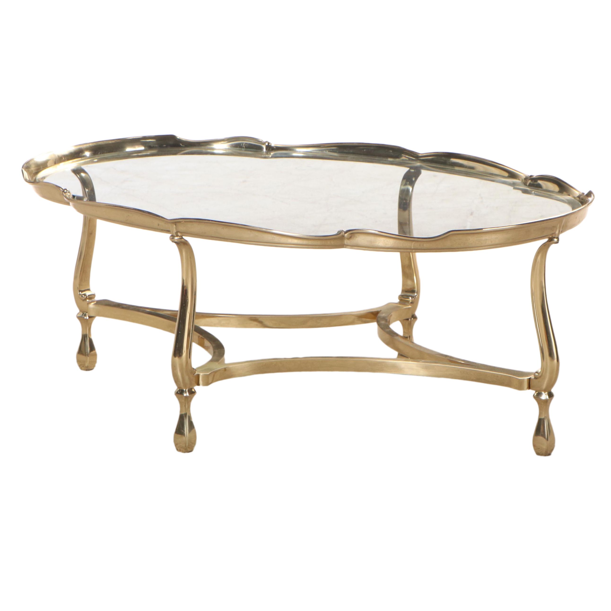 Hollywood Regency Style Brass and Glass Top Coffee Table, Late 20th Century