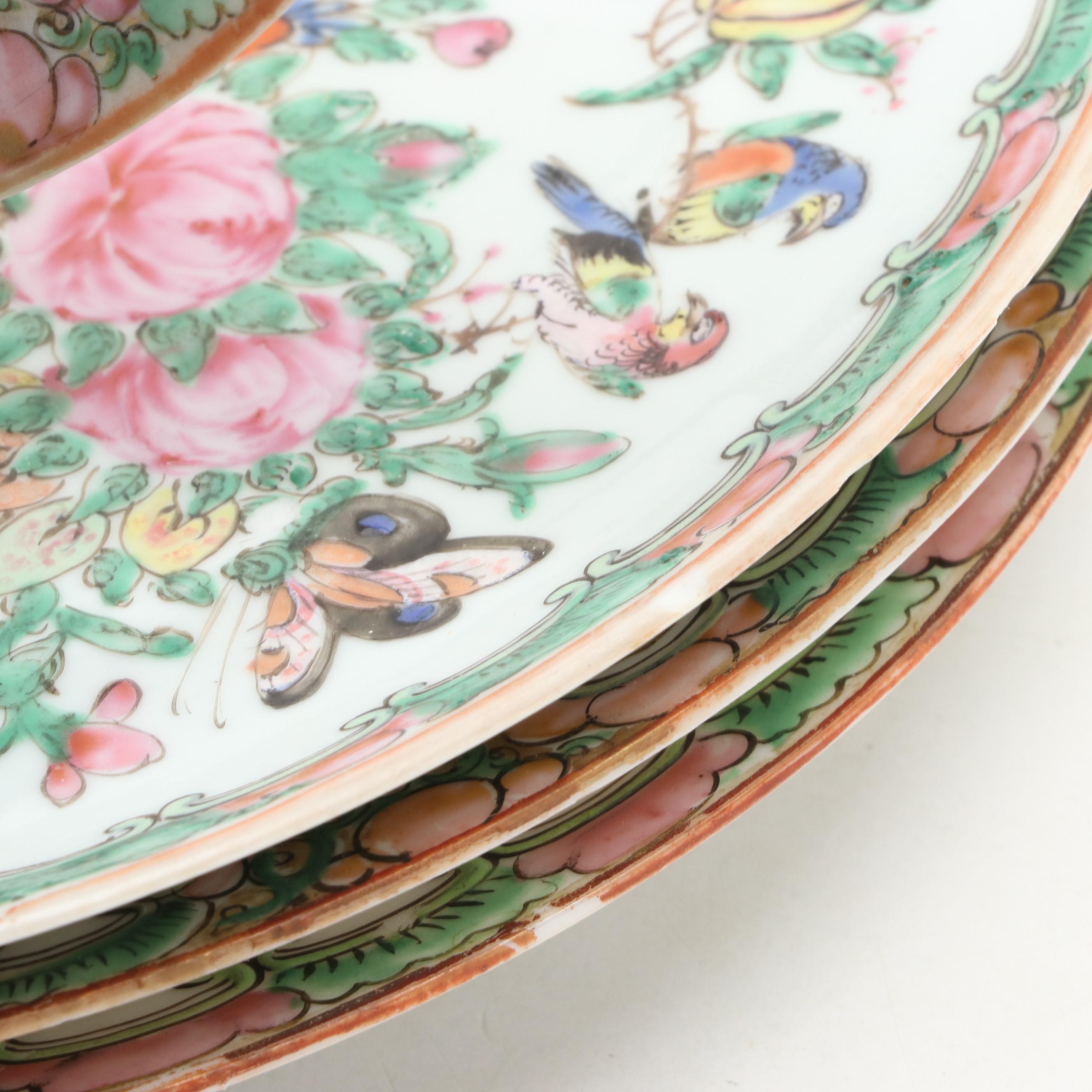 Chinese Export Porcelain Rose Medallion Plates
