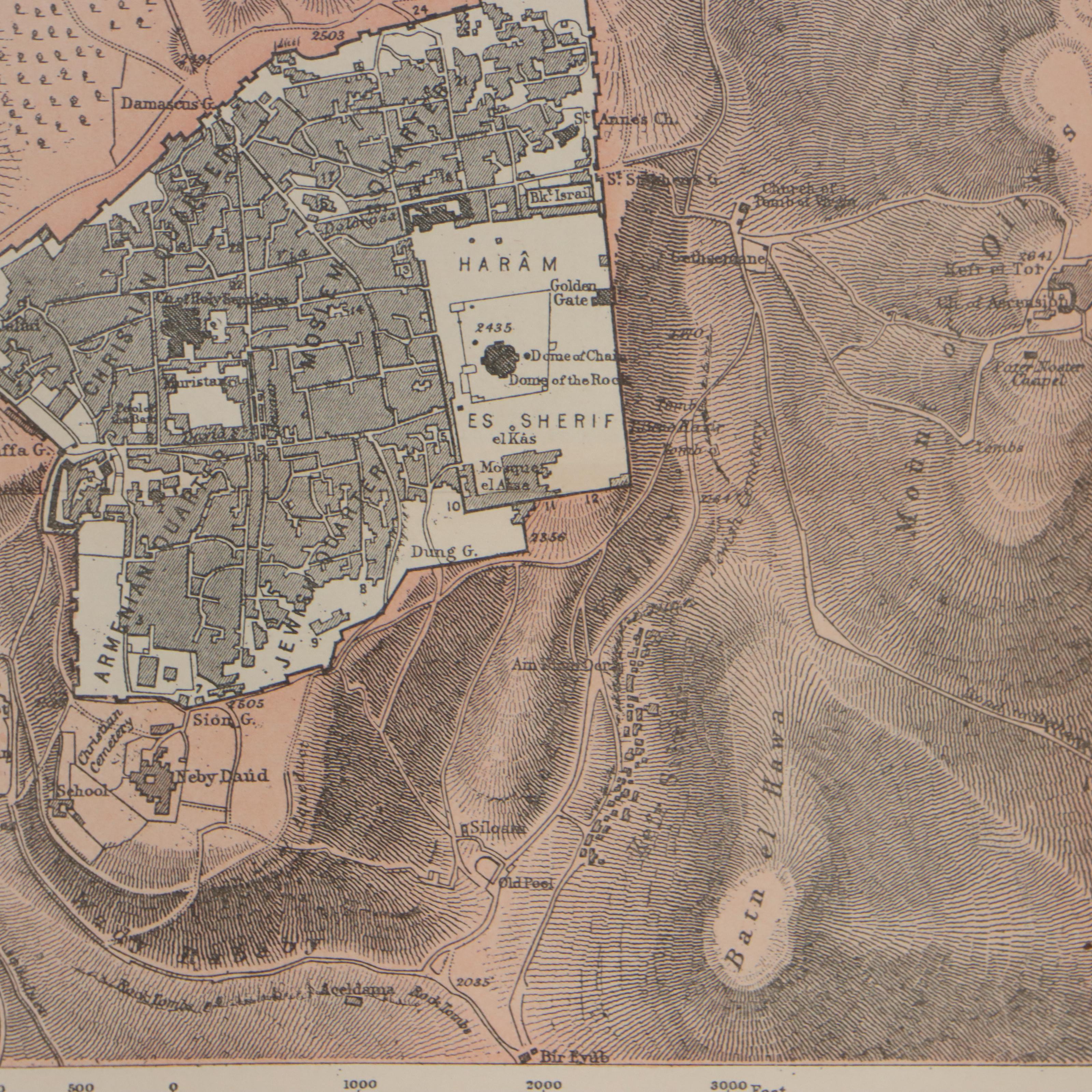 Wax Engraving Map "Jerusalem - Ground Plan of Modern Jerusalem," Circa 1880