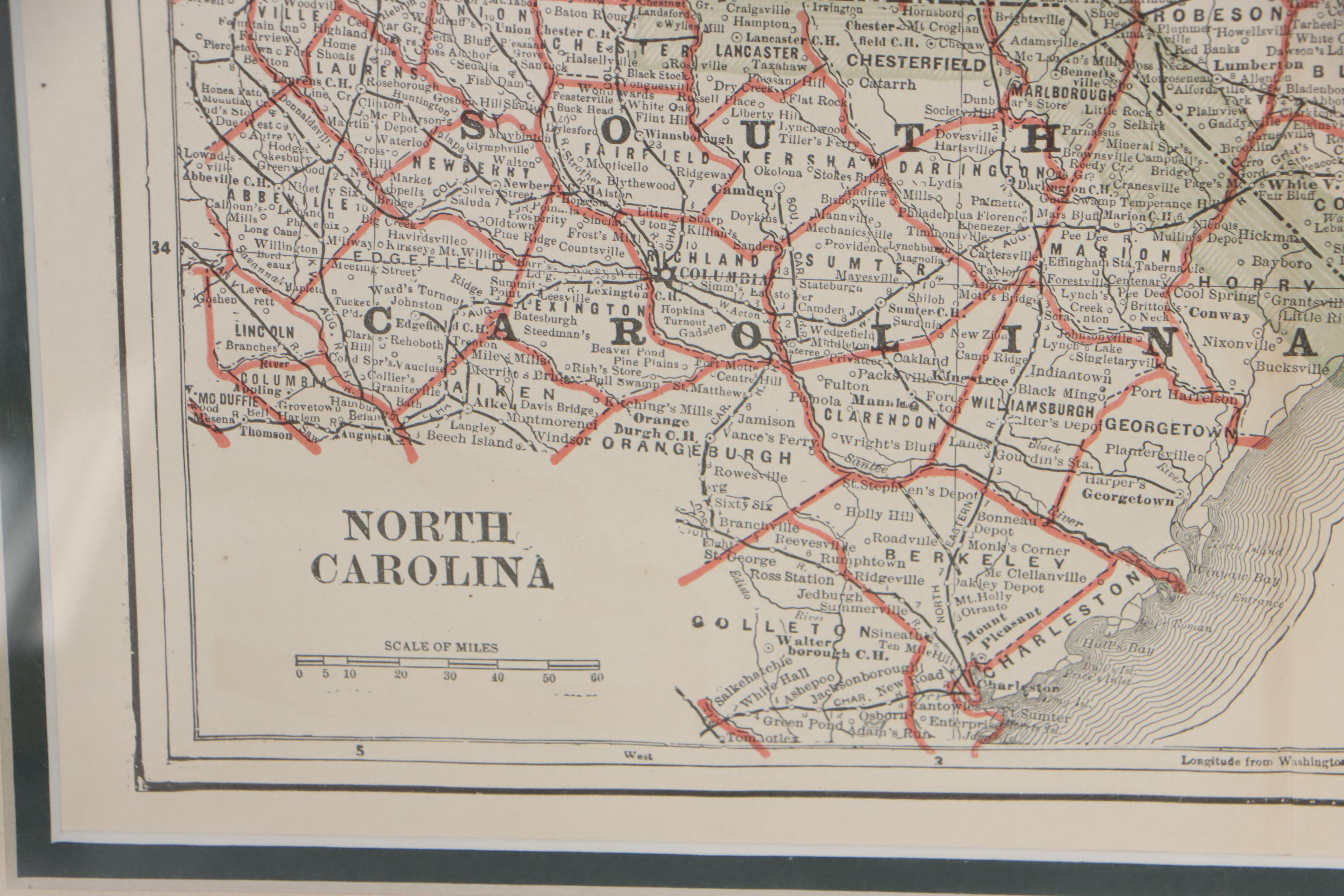 Wax Engraving Map of North Carolina, 1880