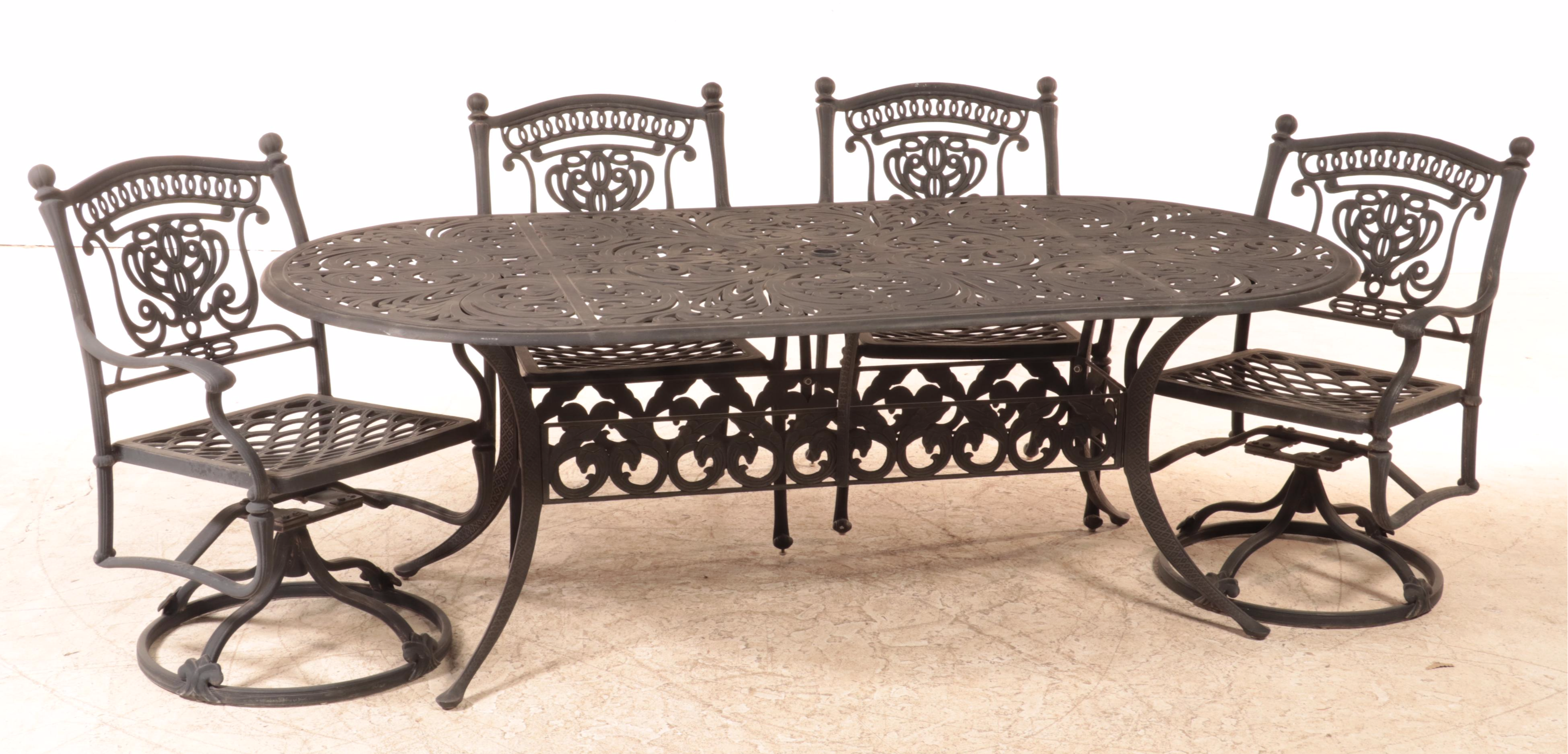 Eight-Piece Hanamint Patinated and Cast Aluminum Patio Dining Set