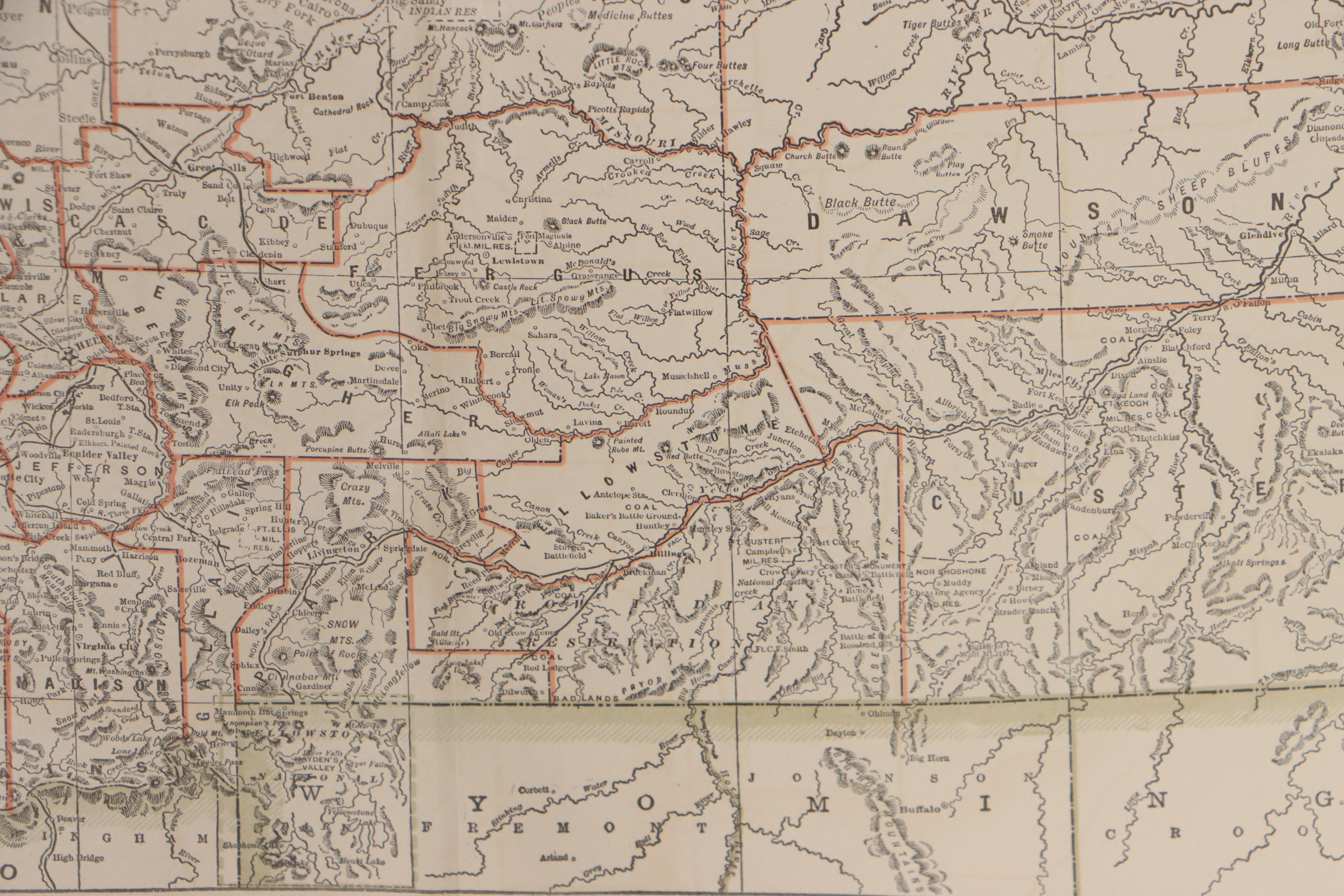 Wax Engraving Map of Montana, Circa 1900
