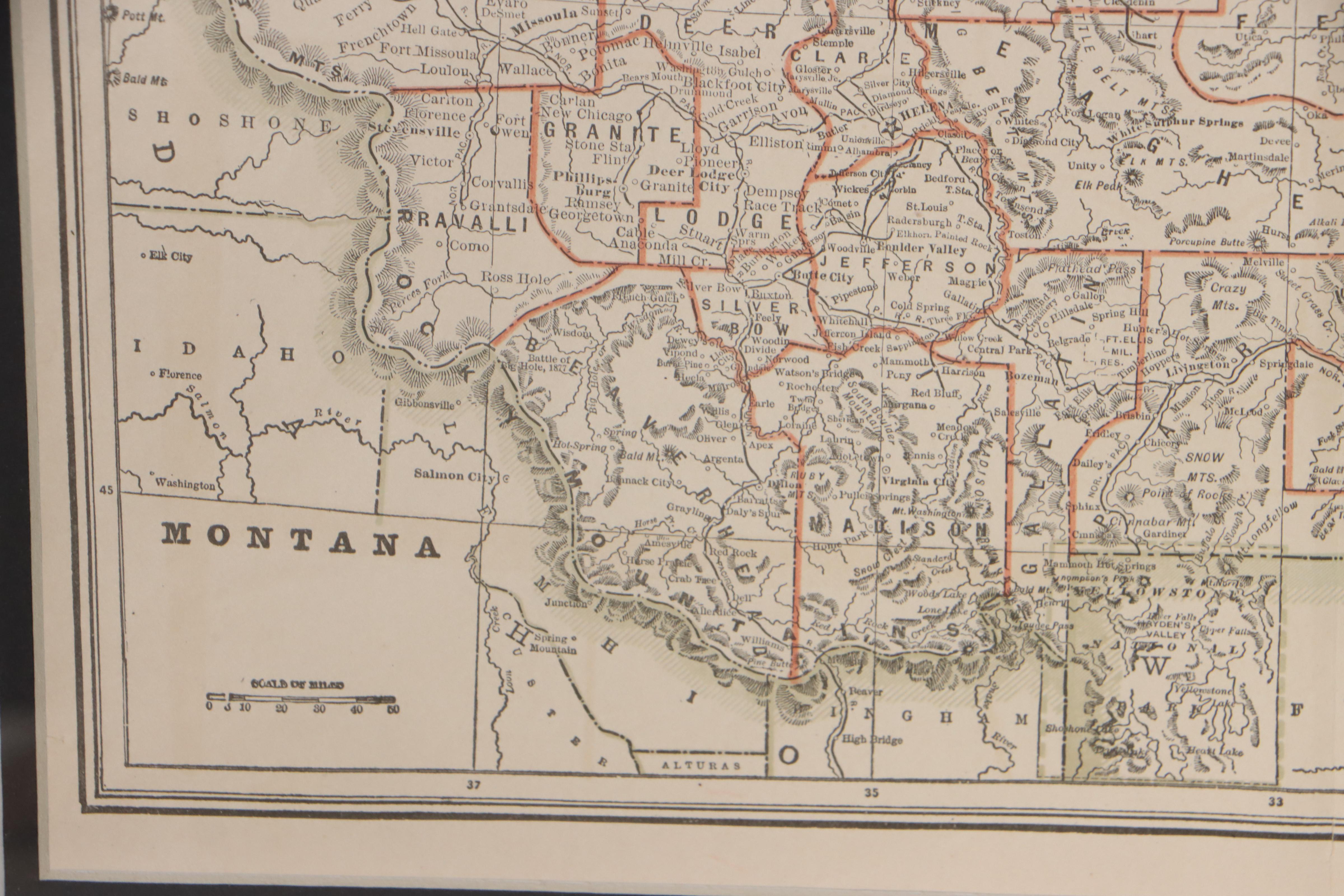 Wax Engraving Map of Montana, Circa 1900