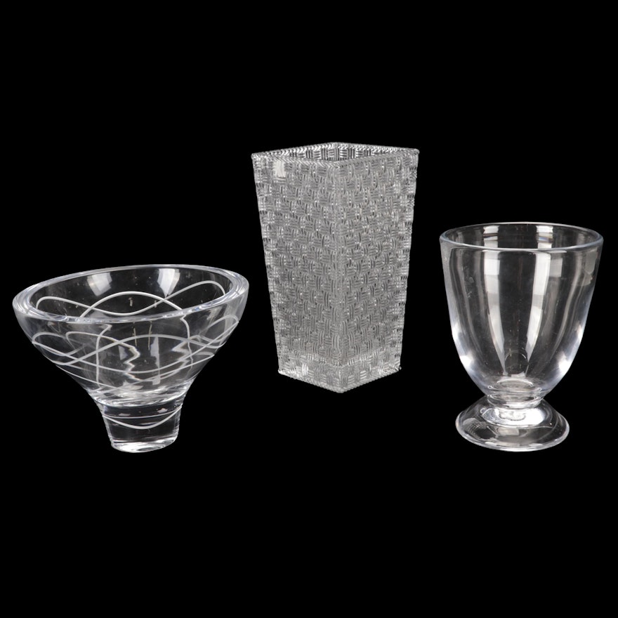 Tiffany & Co. Basket Weave Vase with Nambé and Simon Pearce Art Glass Vases