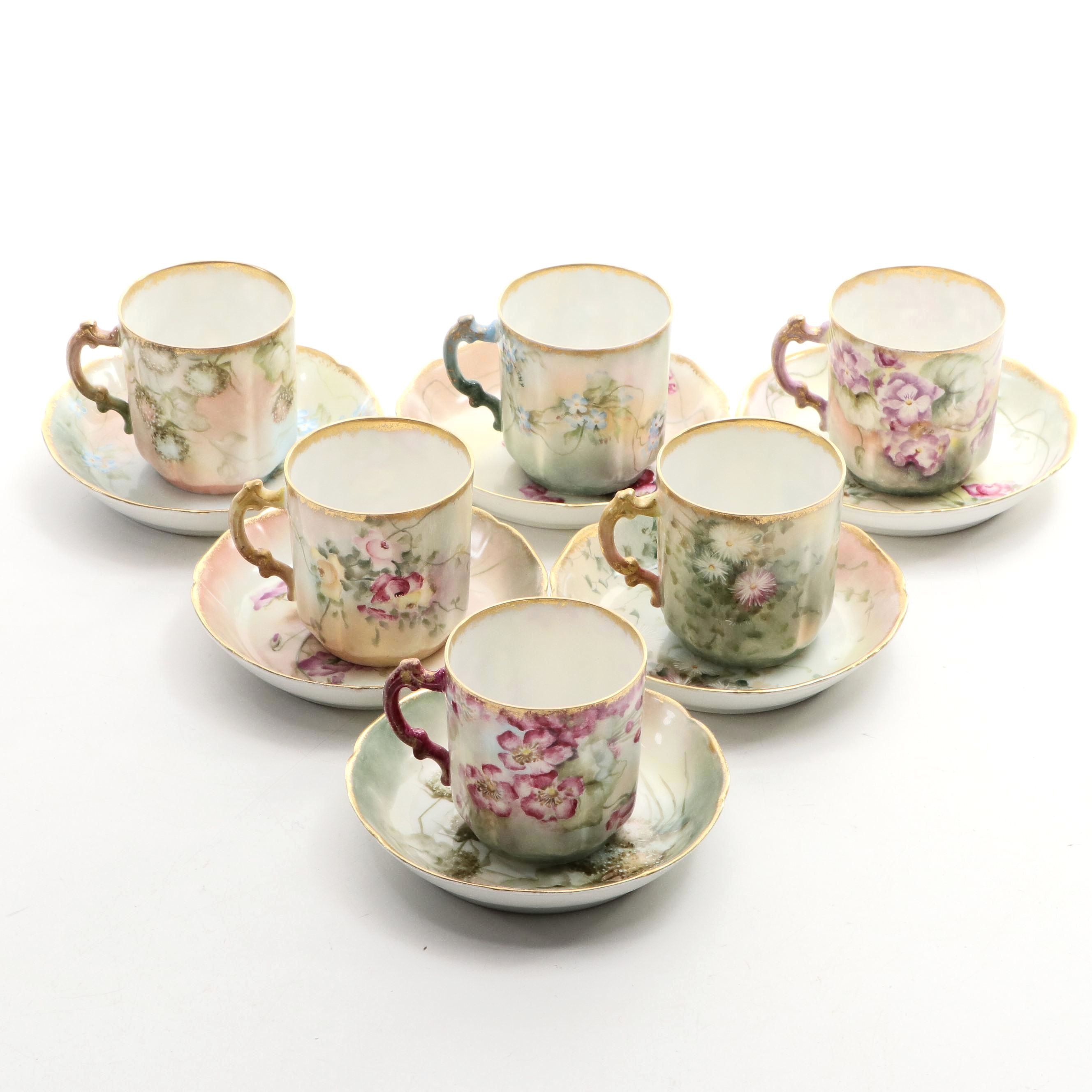 Haviland & Co. Hand-Painted Floral Motif Porcelain Demitasse Cups, circa 1900