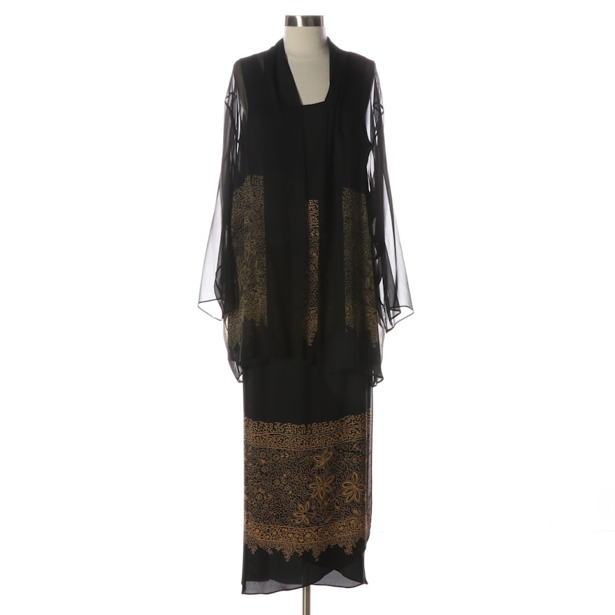 Harari Three-Piece Skirt Set in Floral Print Sheer Silk