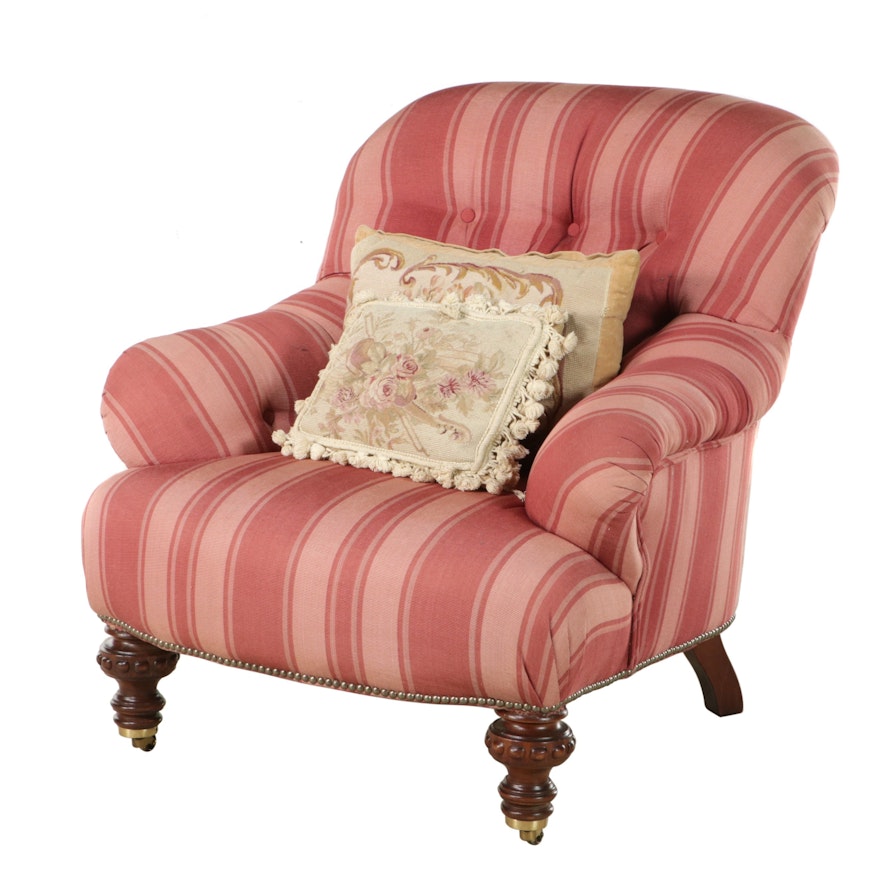 Victorian Style Lounge Chair with Needlepoint Pillows