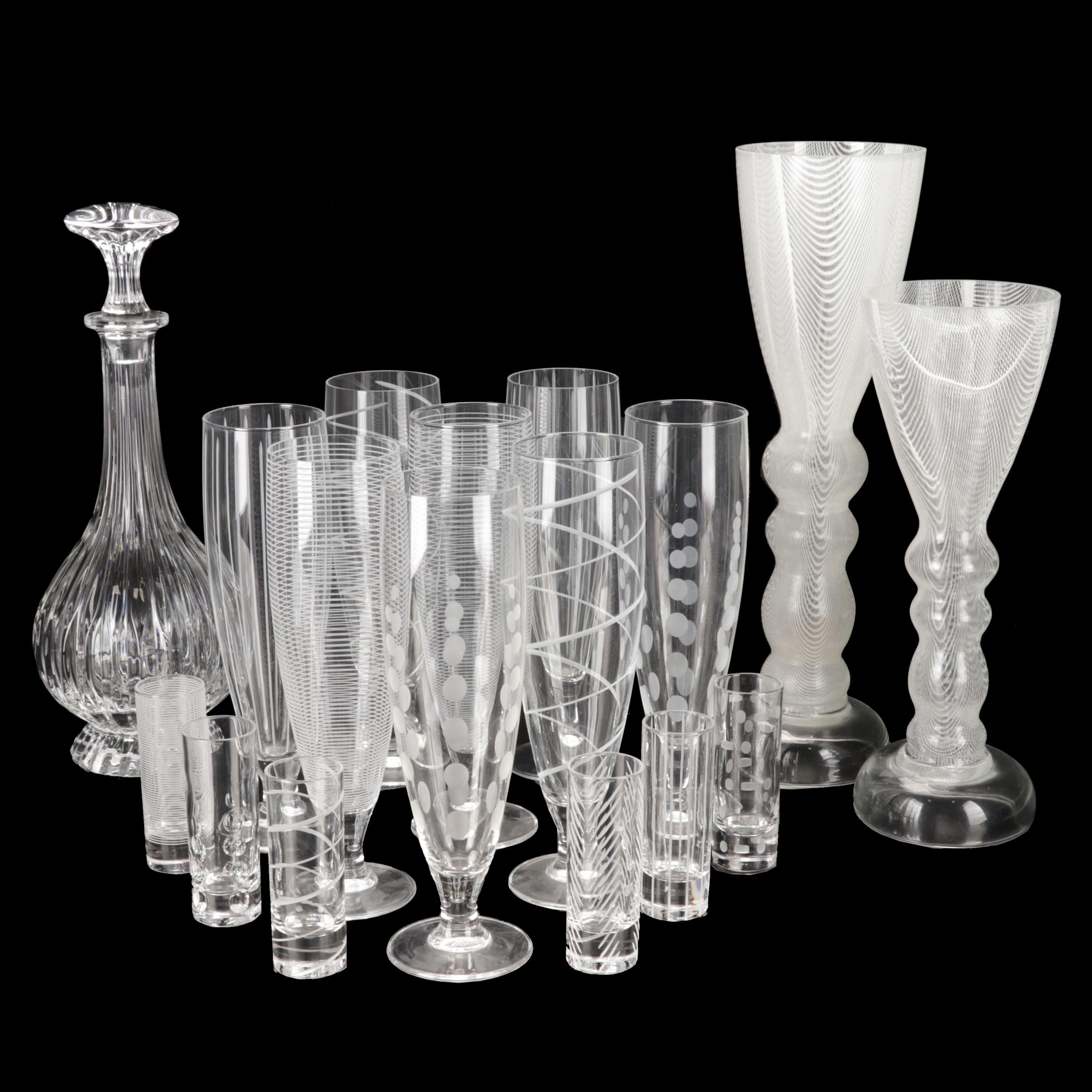 Arcoroc France "Metropolitan" Pilsner Glasses, Shot Glasses, Decanter and Vase