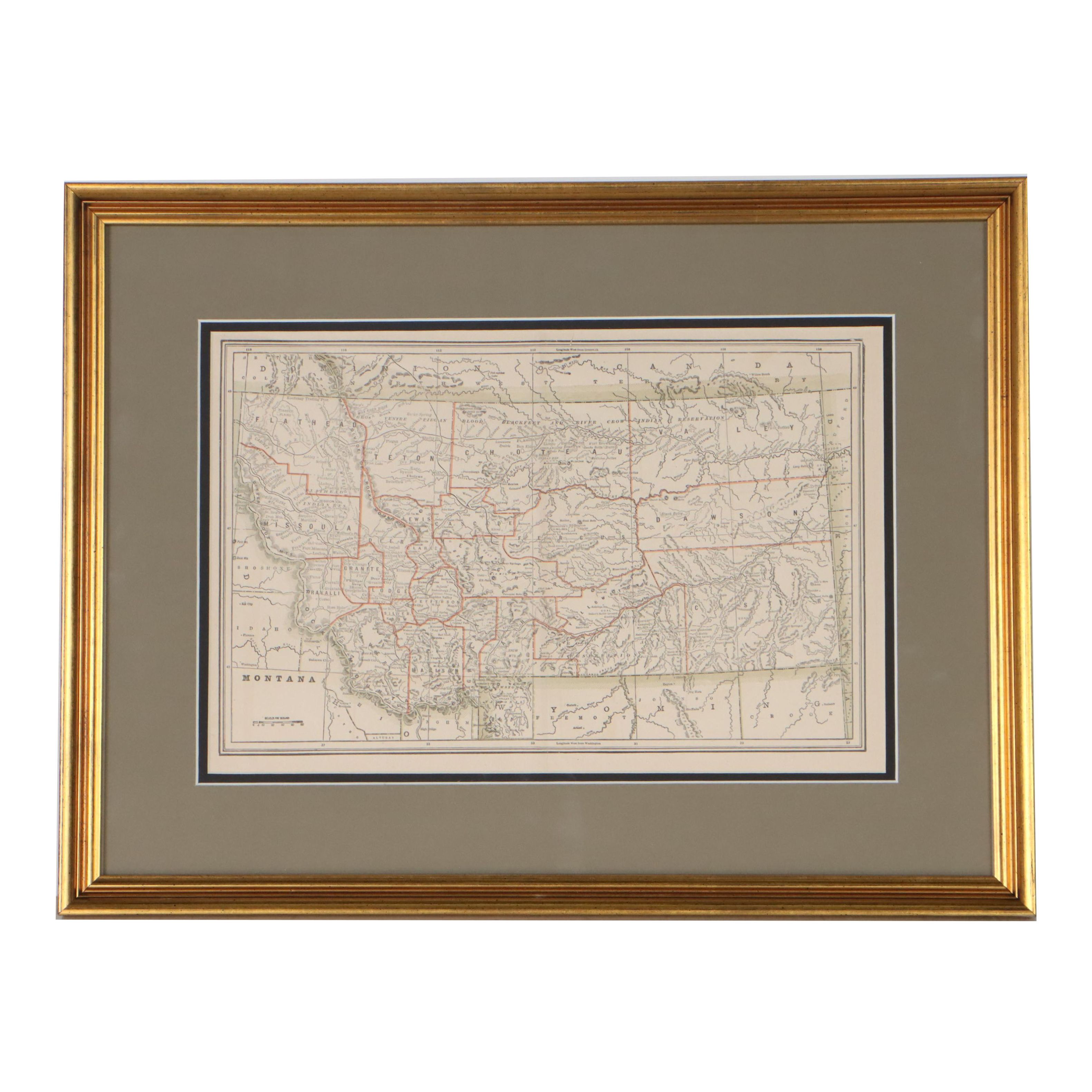 Wax Engraving Map of Montana, Circa 1900