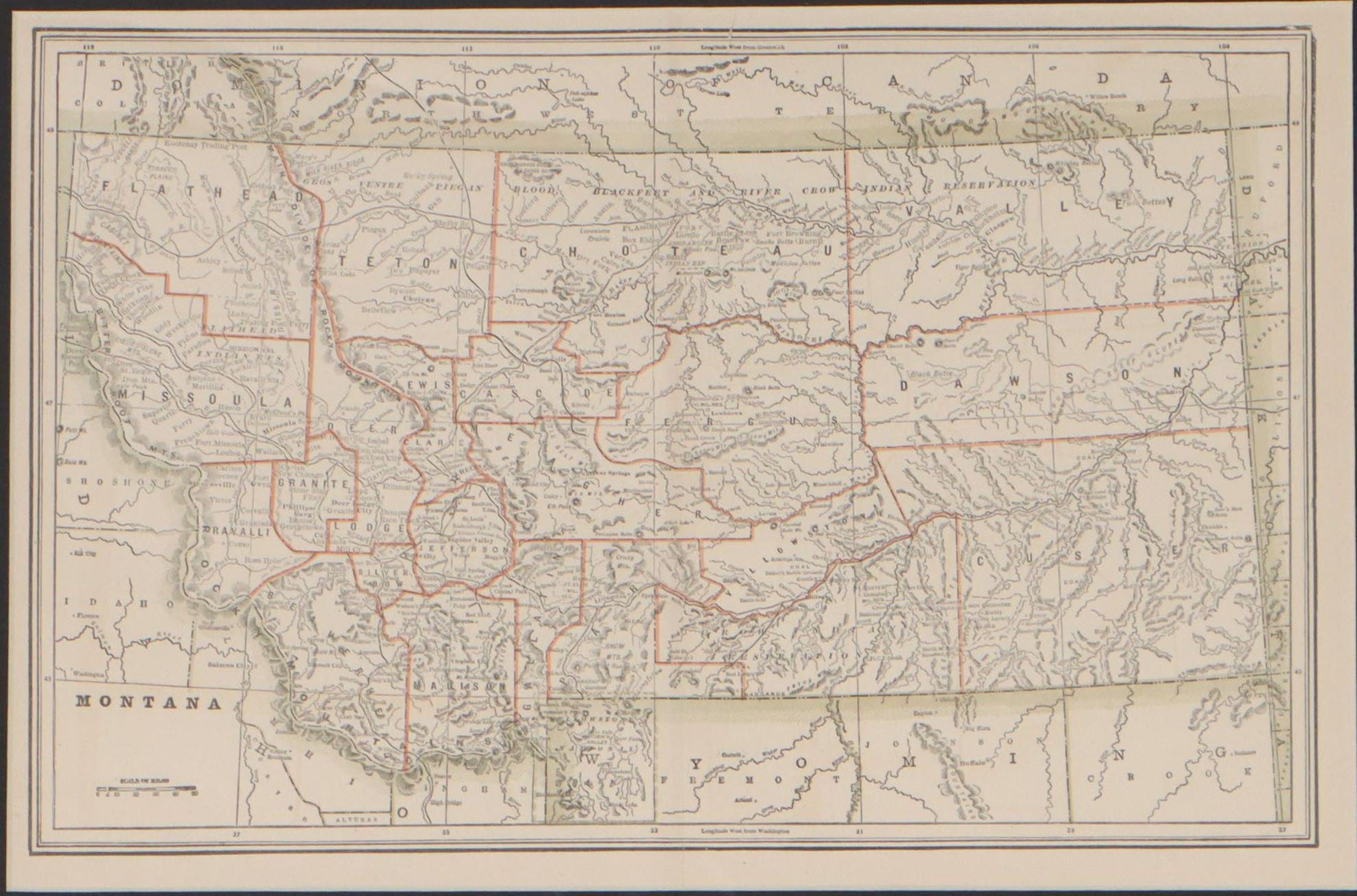 Wax Engraving Map of Montana, Circa 1900