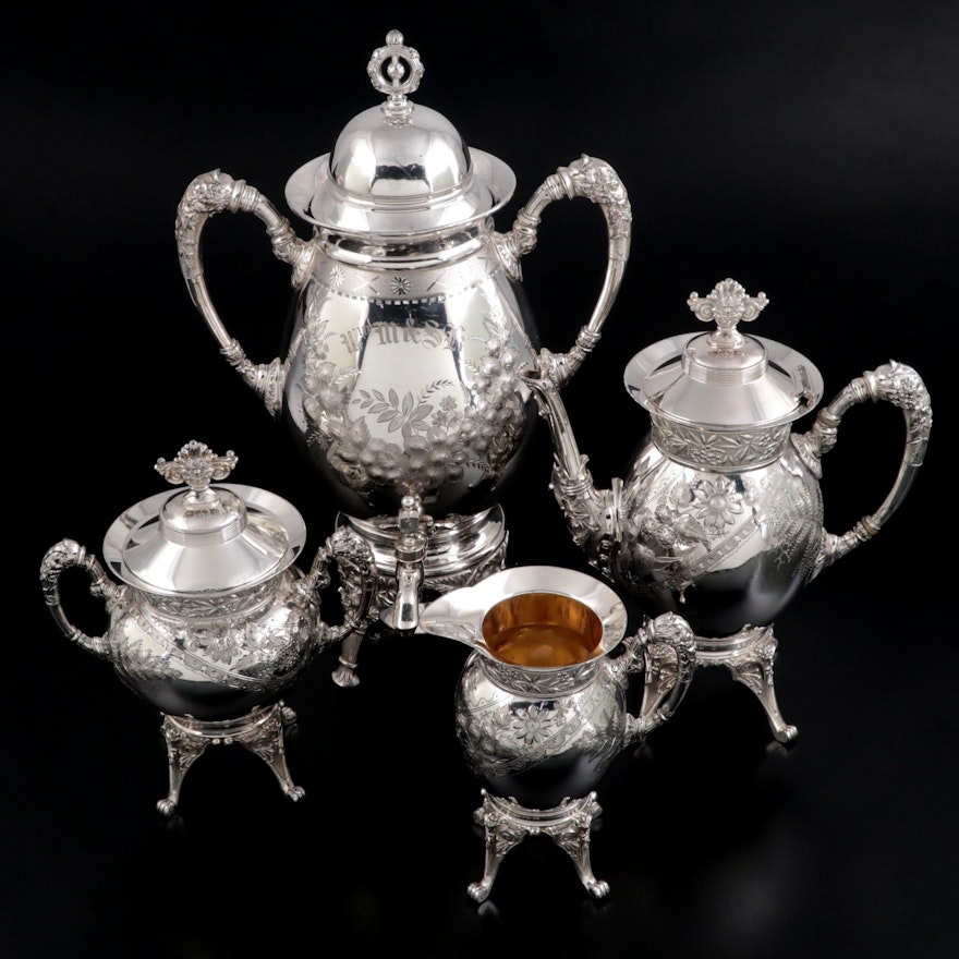 Meriden Brittania Co. Aesthetic Movement Silver Plate Tea Service, Late 19th C.