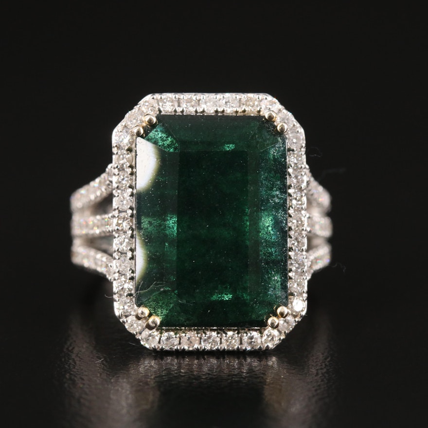 14K 9.09 CT Emerald and 2.15 CTW Diamond Cocktail Ring