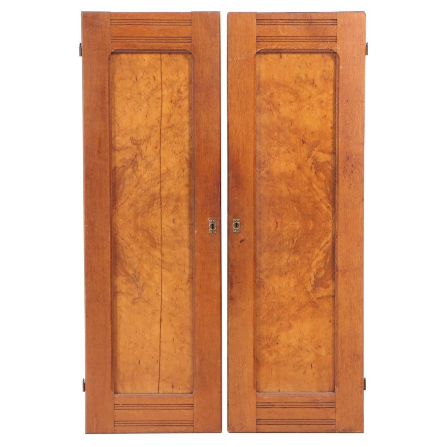 Pair of Victorian Quartersawn Oak and Bird's-Eye Maple Wardrobe Doors