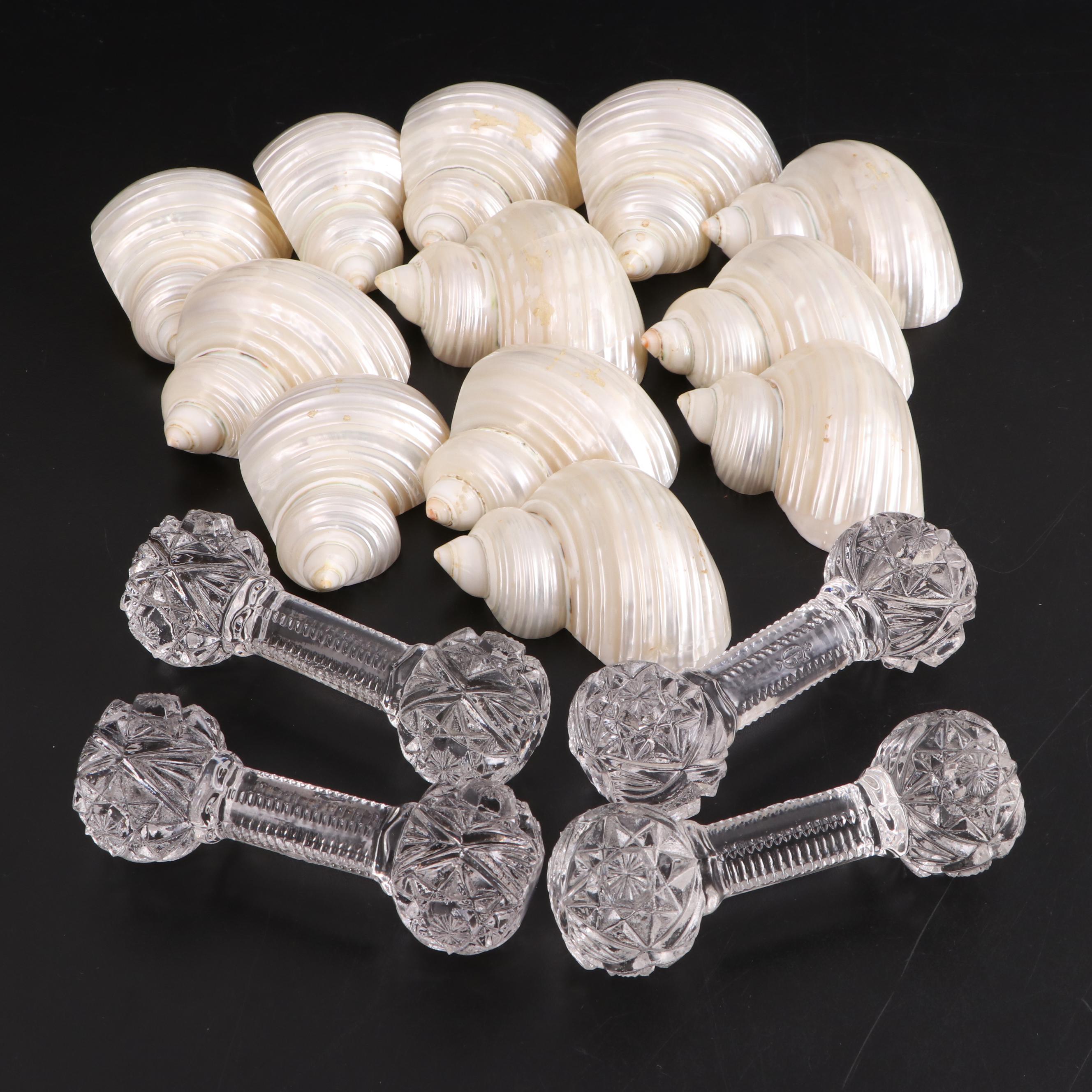 Imperial Pressed Glass Knife Rests with Shell Napkin Rings
