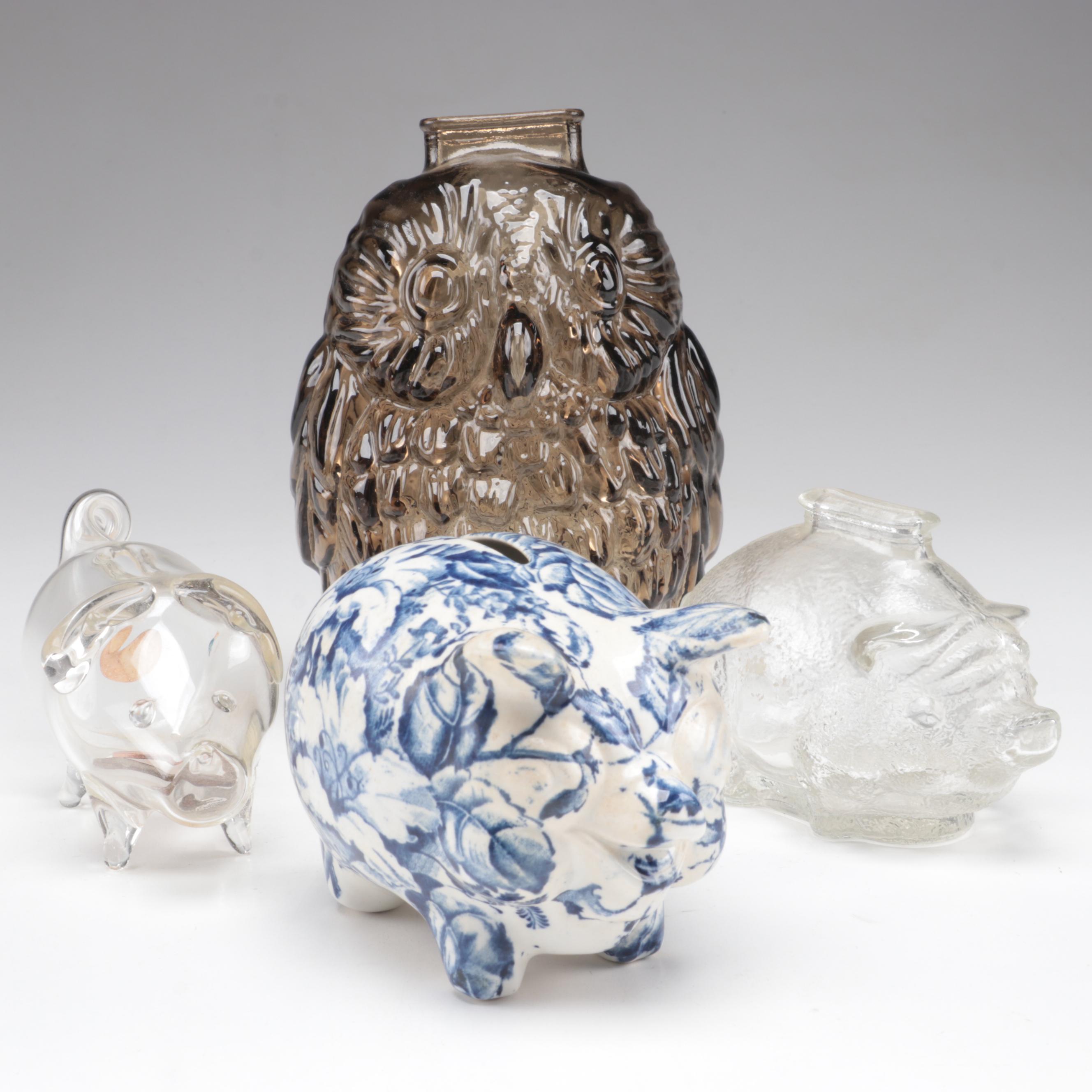 James Kent with Other Glass and Earthenware Coin Banks, Early to Mid-20th C.