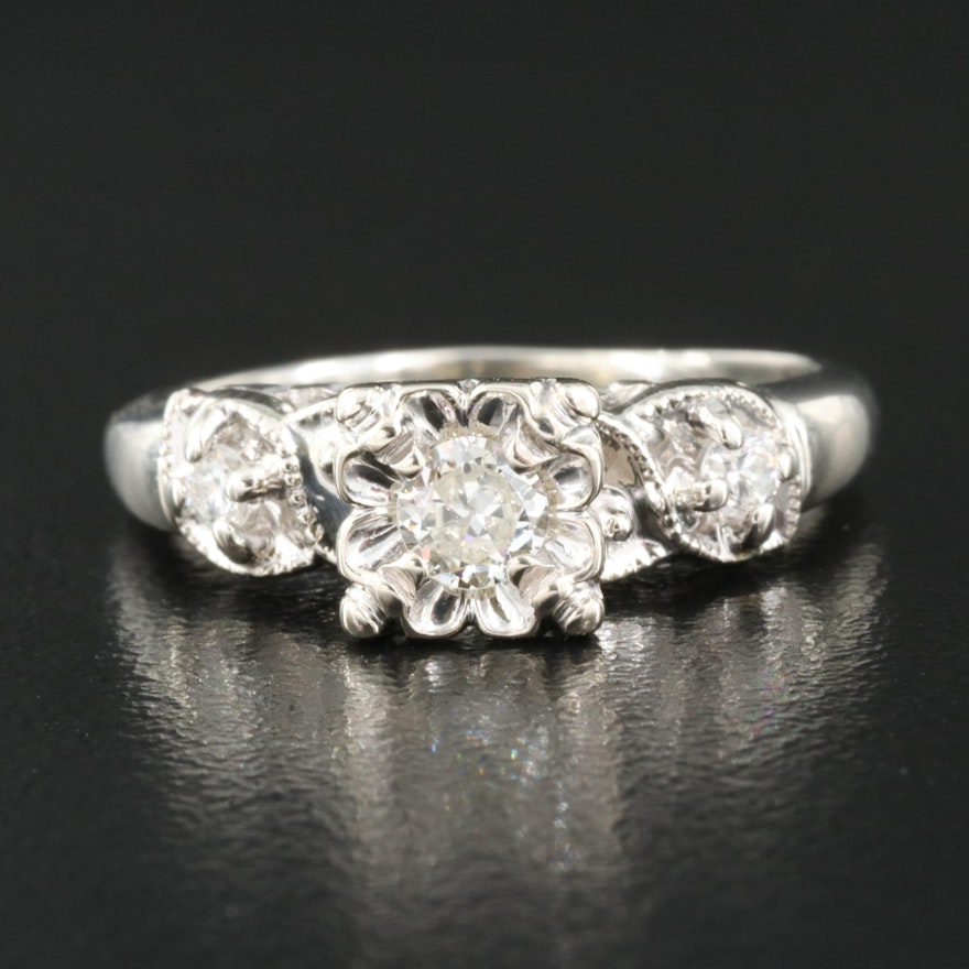 Vintage 14K 0.27 CTW Diamond Floral Ring