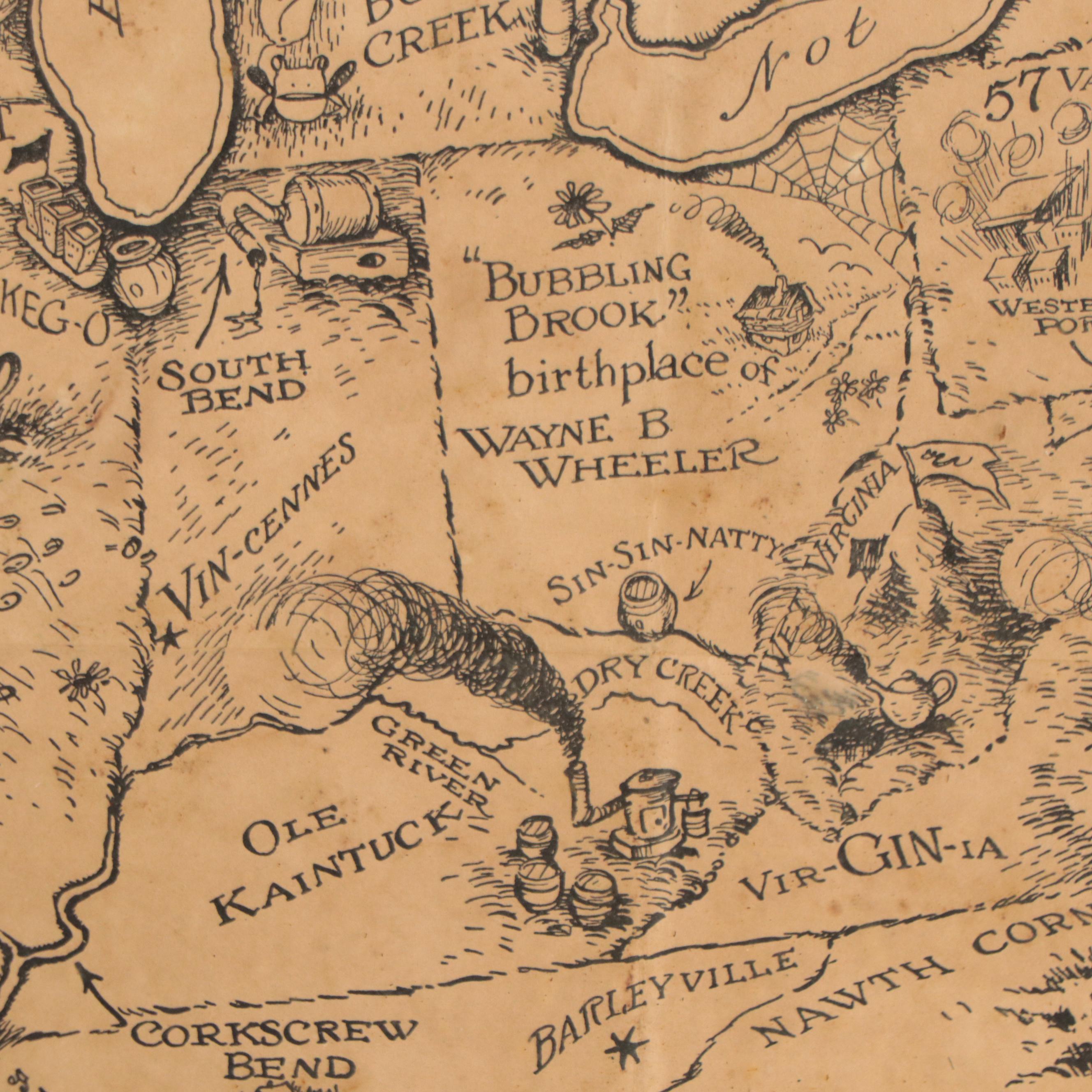 Pictoral Lithographic Map "Bootlegger's Map of the United States"