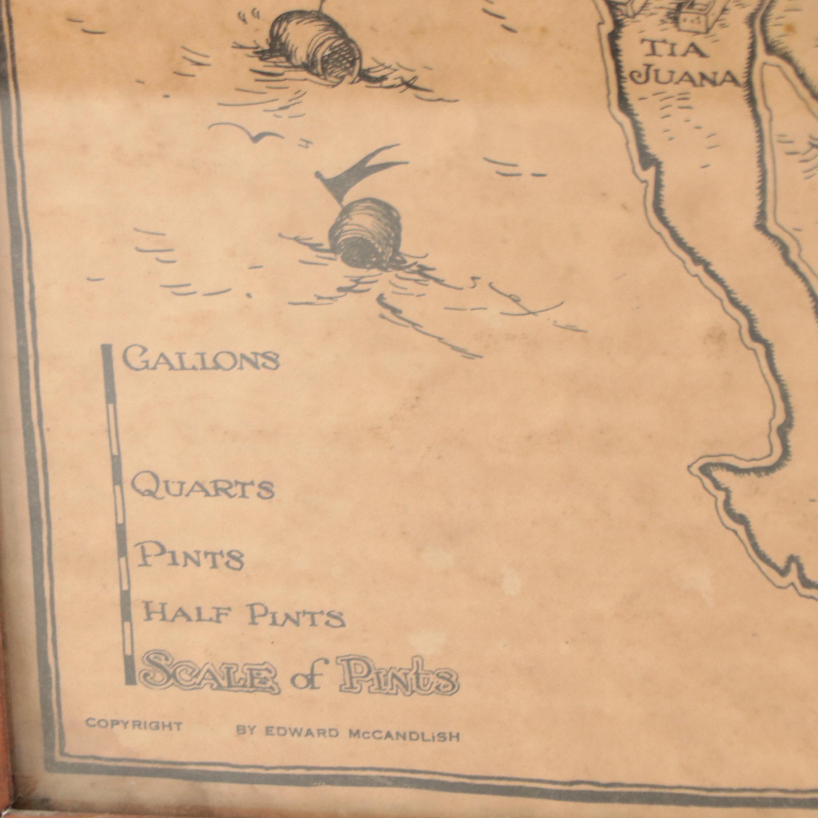 Pictoral Lithographic Map "Bootlegger's Map of the United States"