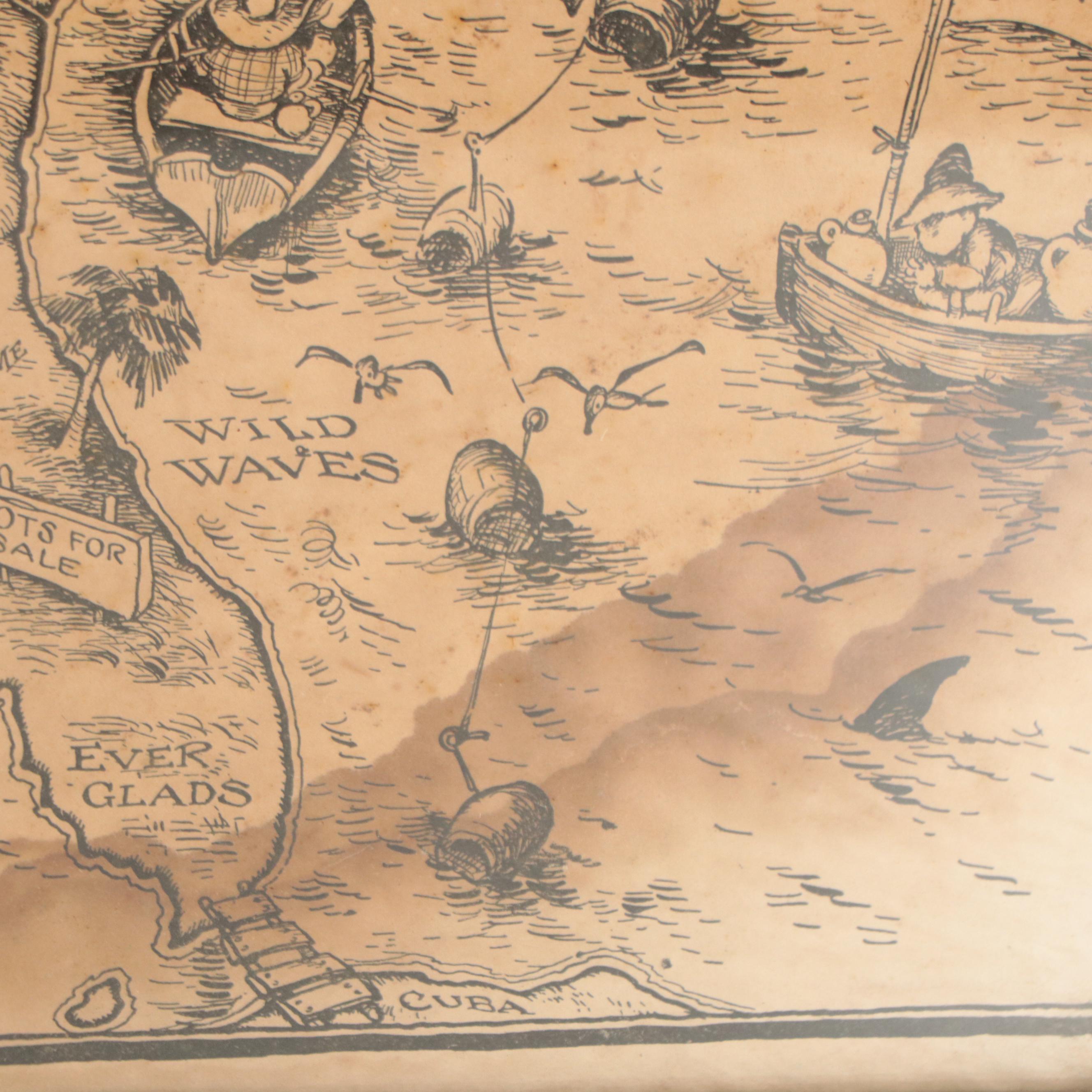 Pictoral Lithographic Map "Bootlegger's Map of the United States"