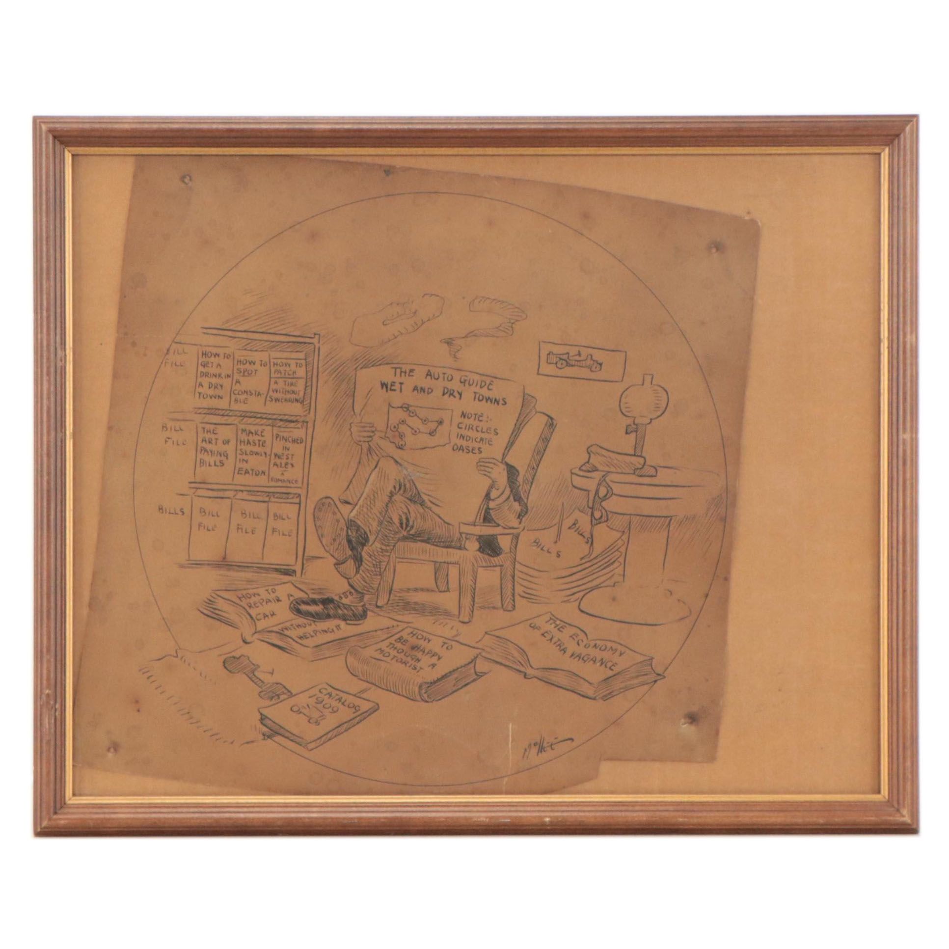 Political Comic Style Ink Drawing