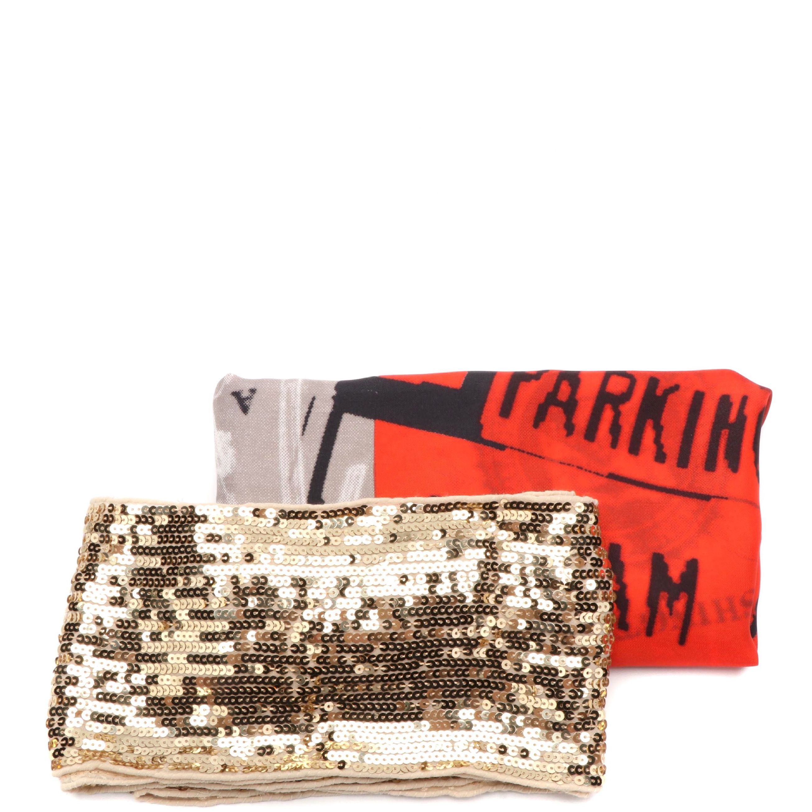 DKNY Silk Scarf in Sign Print and Sequin Scarf