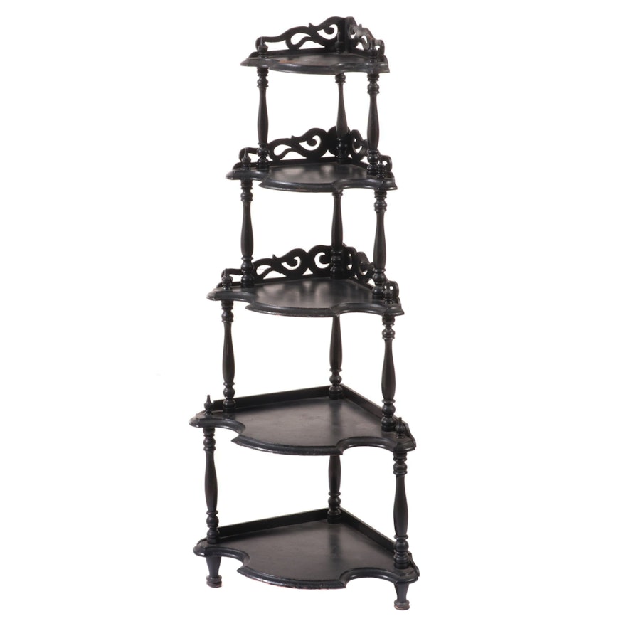 Victorian Ebonized Five-Tier Corner Étagère