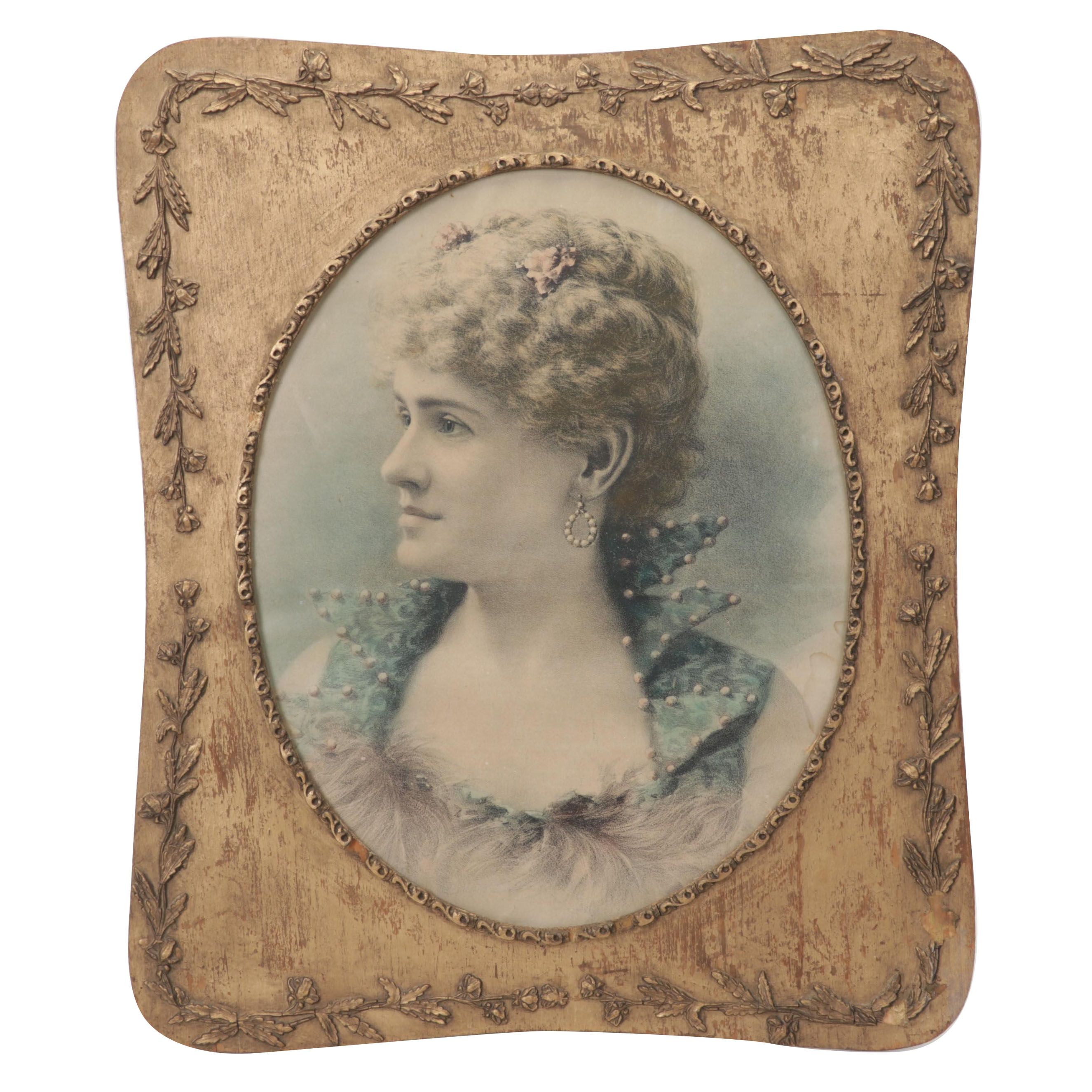 Profile Crayon Portrait of Young Woman, Circa 1900