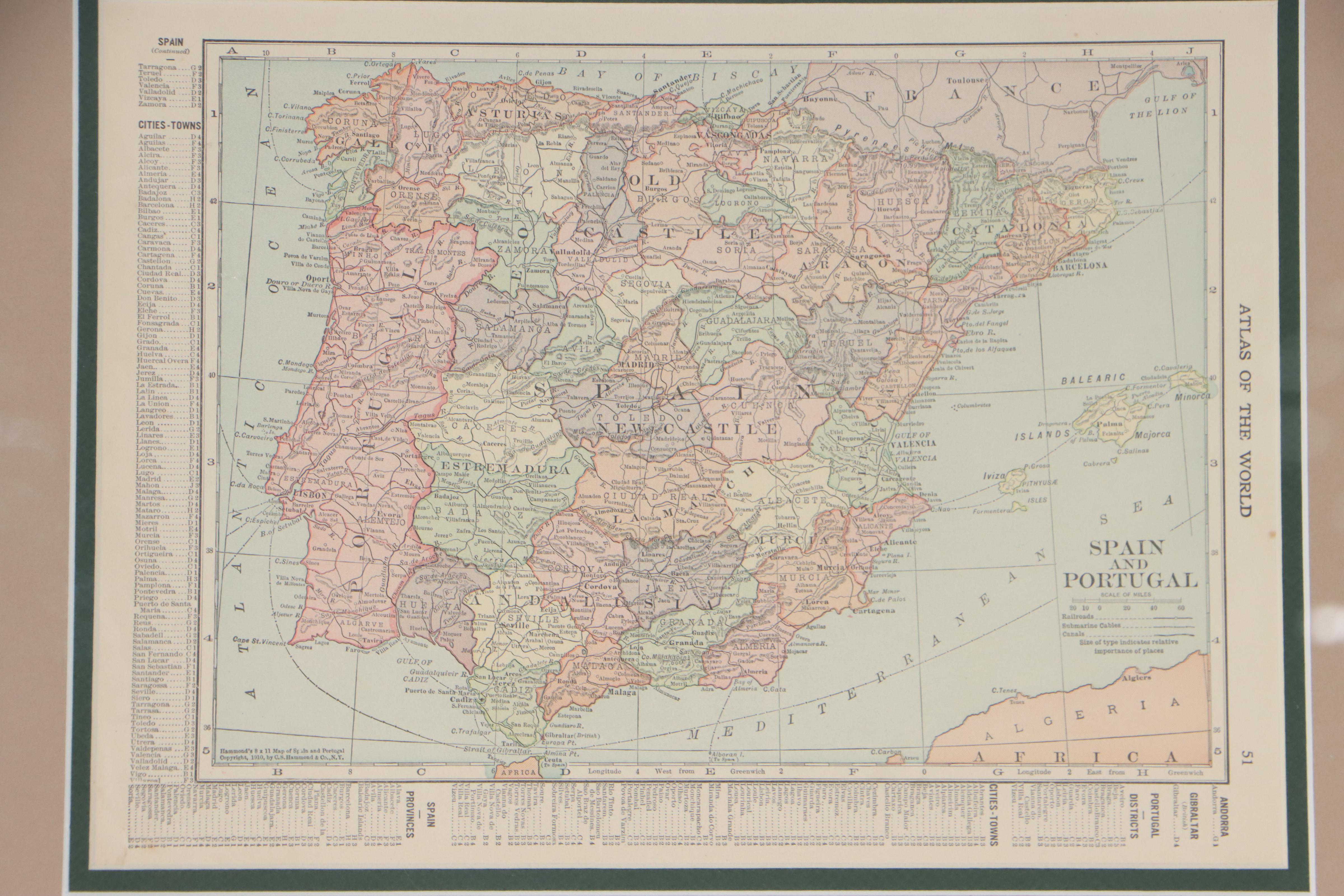 C. S. Hammond & Co. Wax Engraving Map of Spain and Portugal, circa 1910