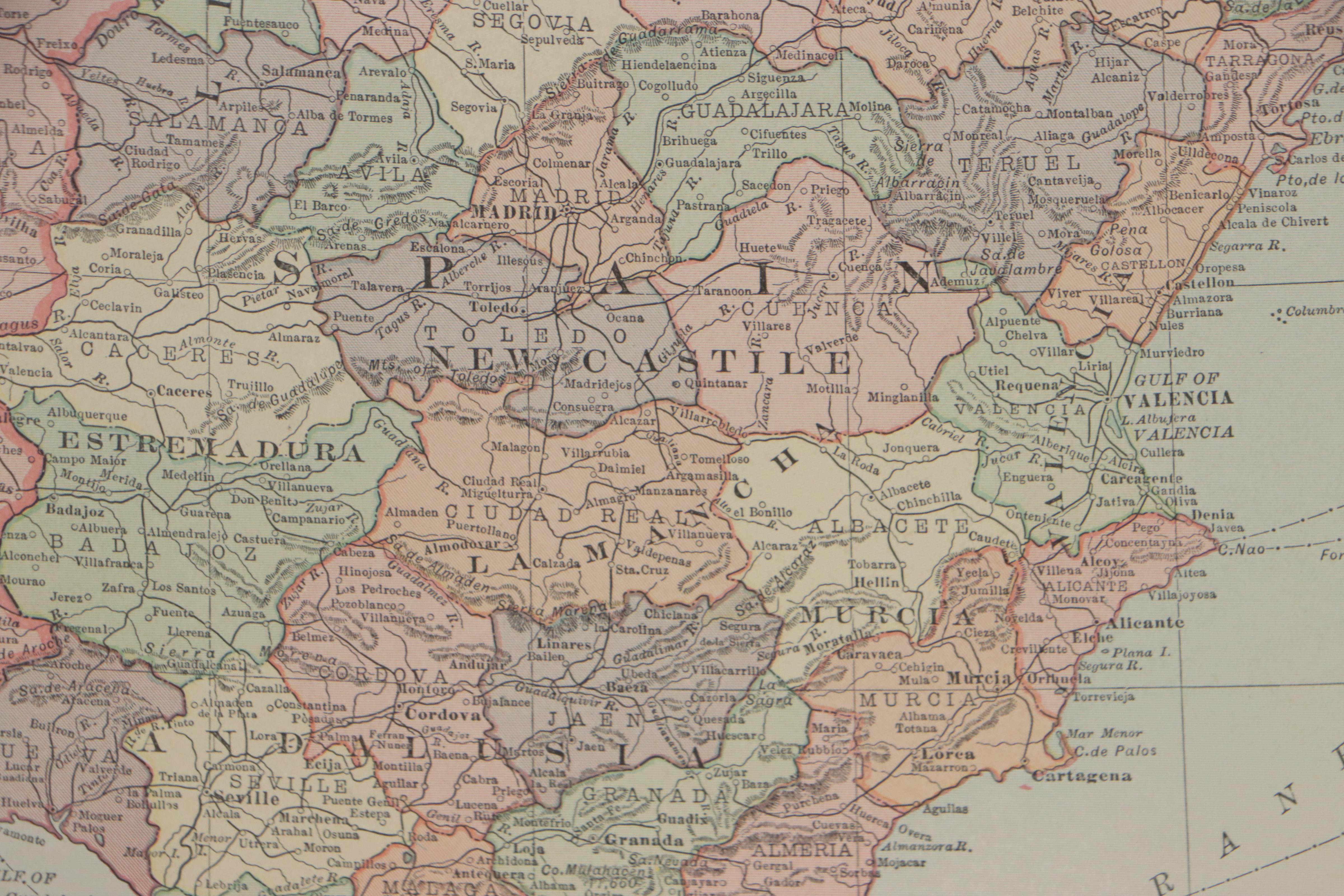 C. S. Hammond & Co. Wax Engraving Map of Spain and Portugal, circa 1910