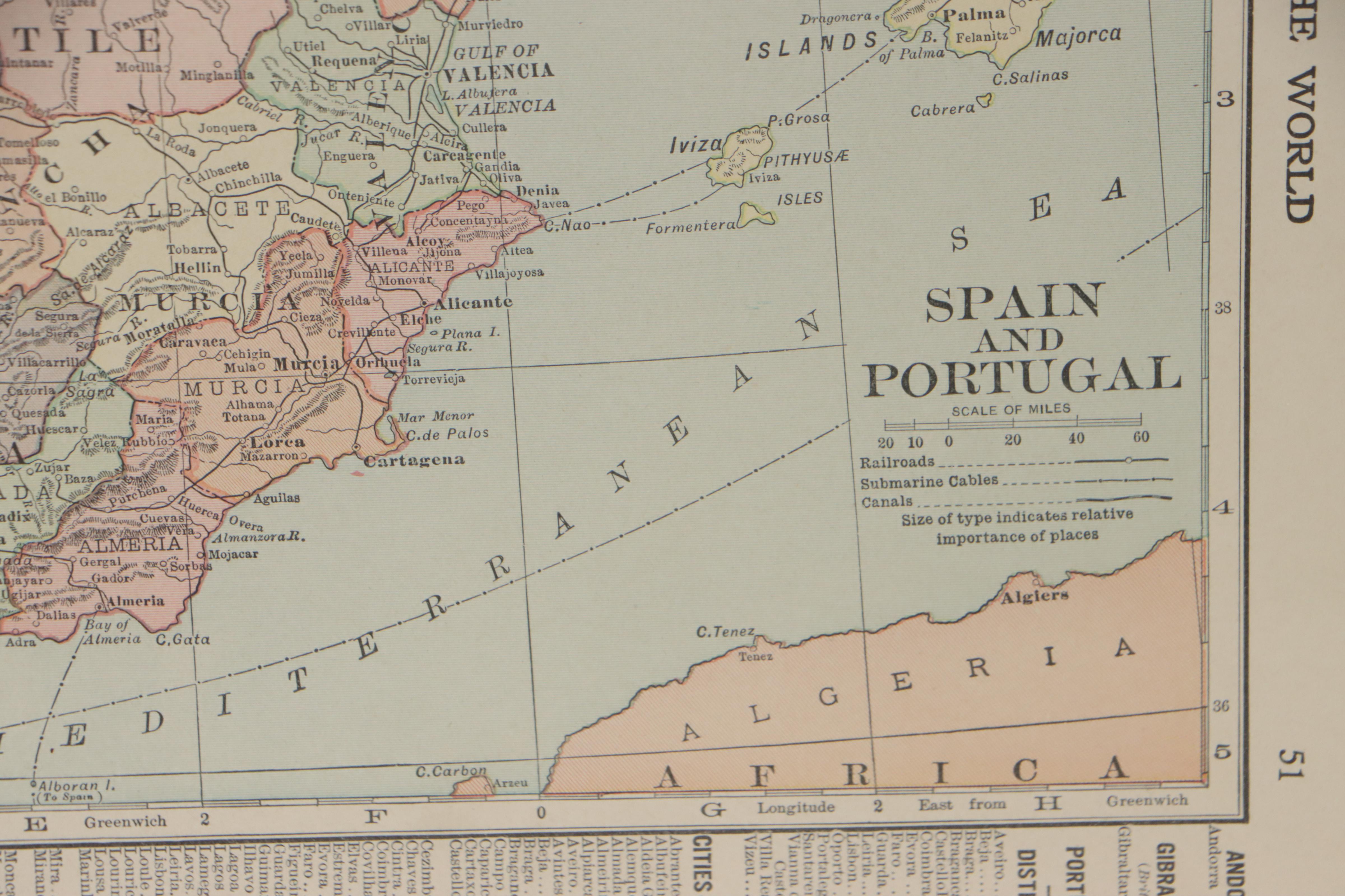 C. S. Hammond & Co. Wax Engraving Map of Spain and Portugal, circa 1910