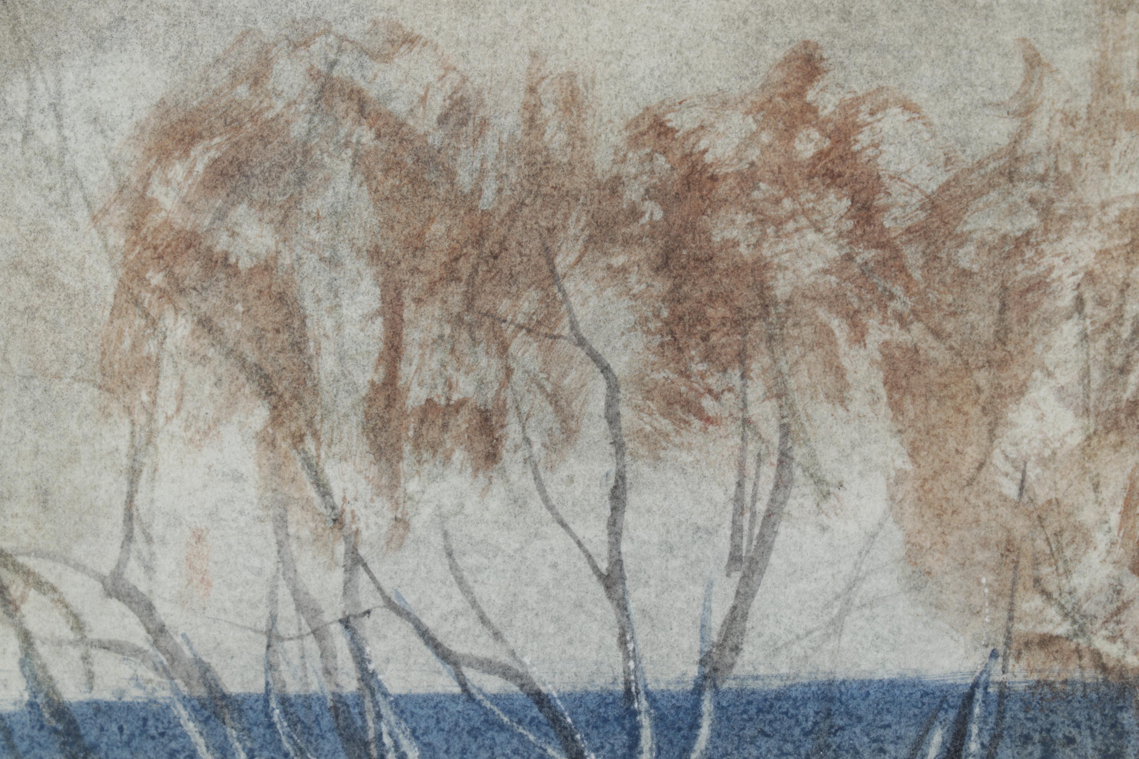 Ed Gifford Watercolor Painting of Iron Gate and White Cottage, Late 20th Century